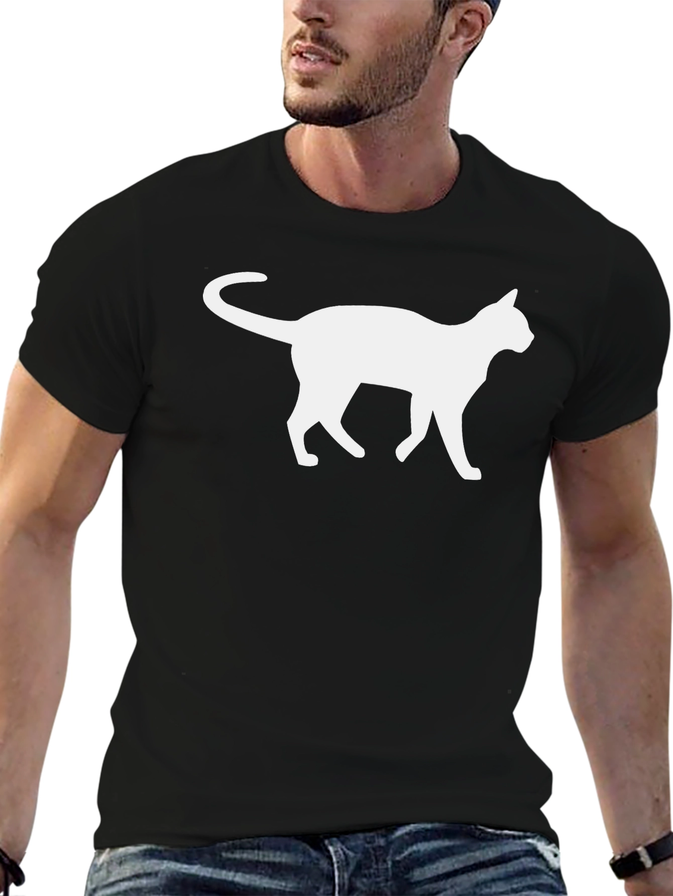 Cool Cat Silhouette Graphic T-Shirt