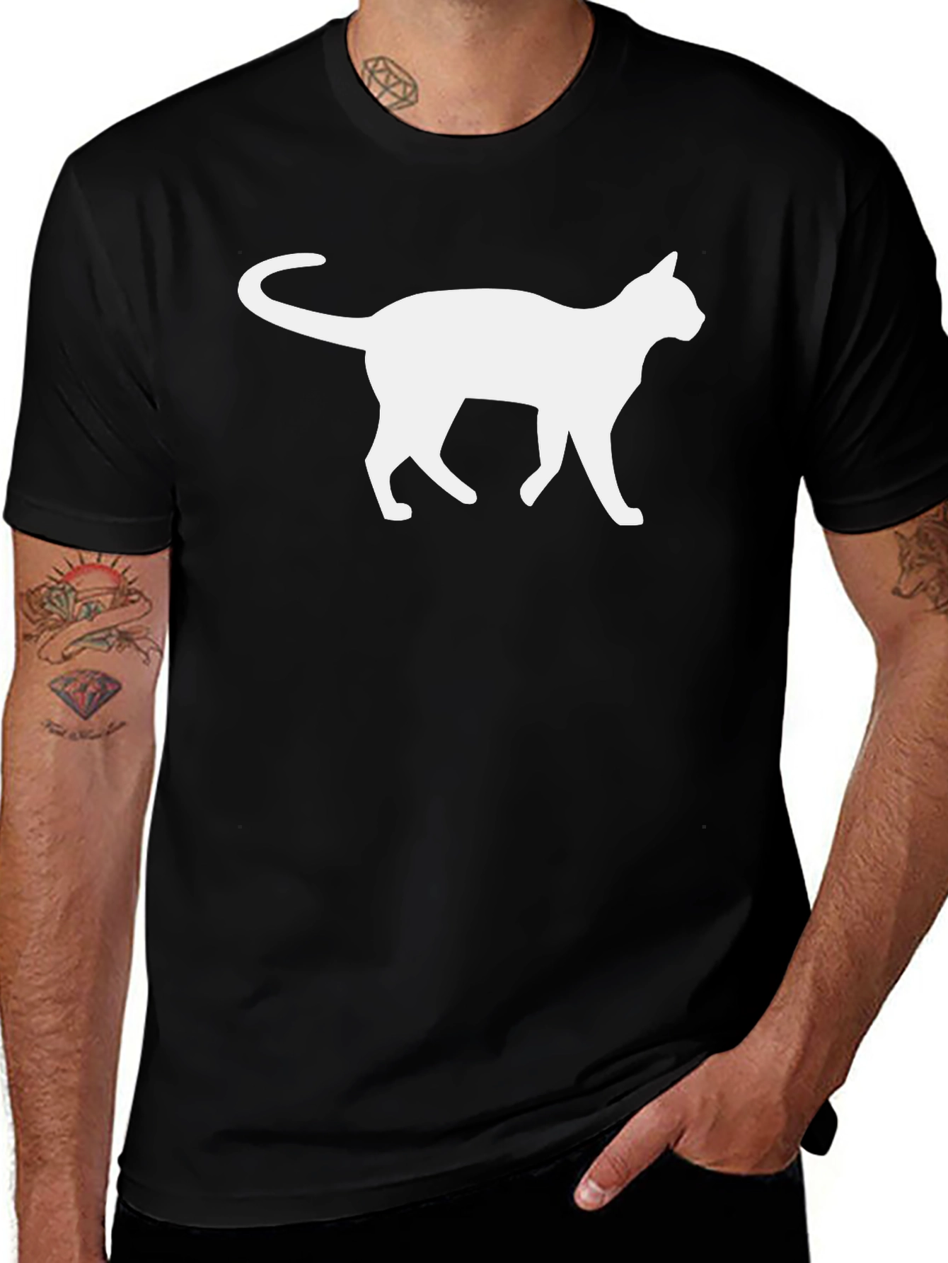 Cool Cat Silhouette Graphic T-Shirt