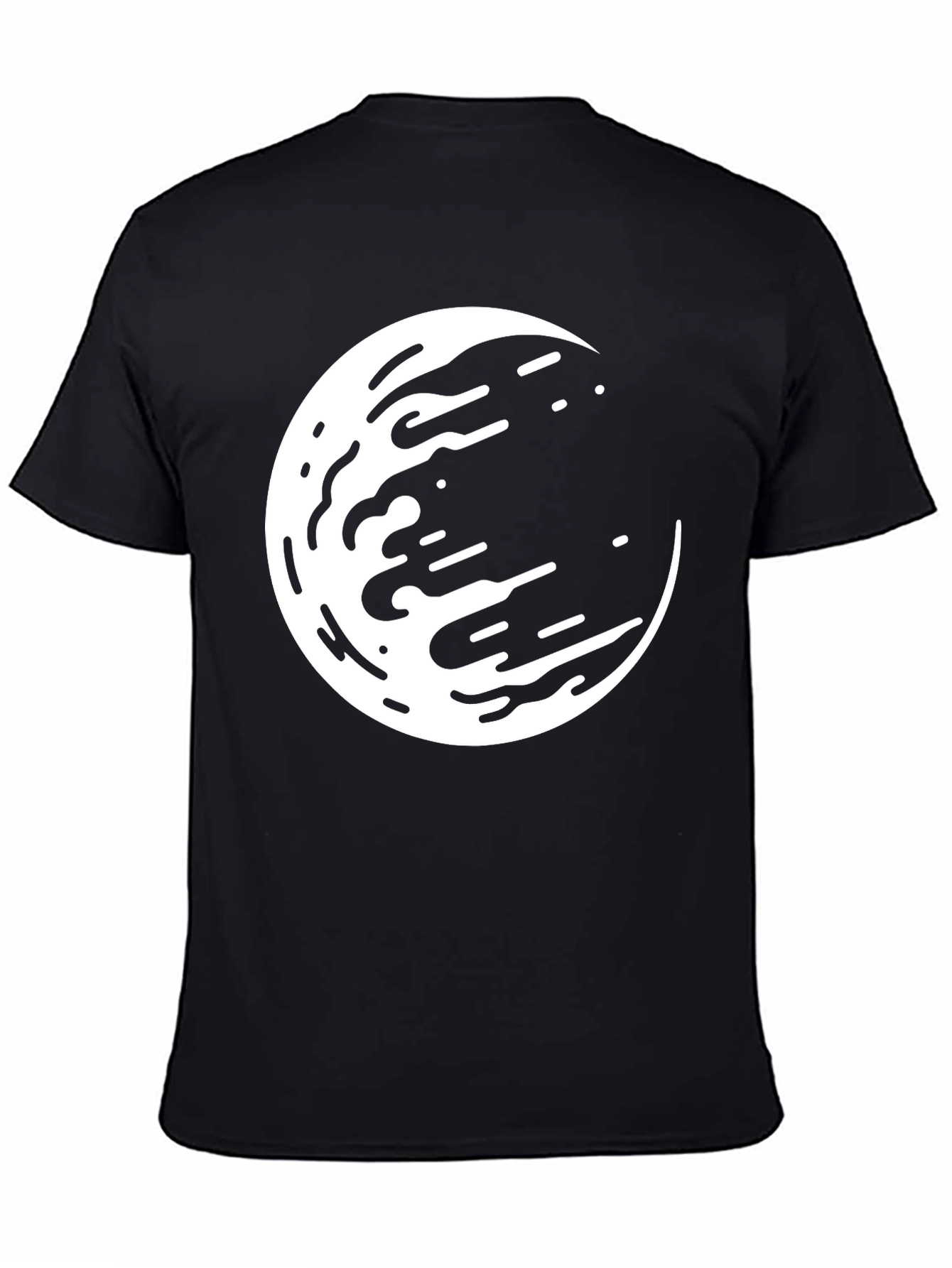 Abstract Moon Graphic Tee - Black Casual Shirt