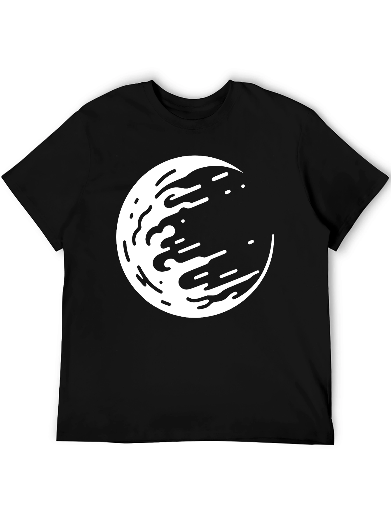 Abstract Moon Graphic Tee - Black Casual Shirt