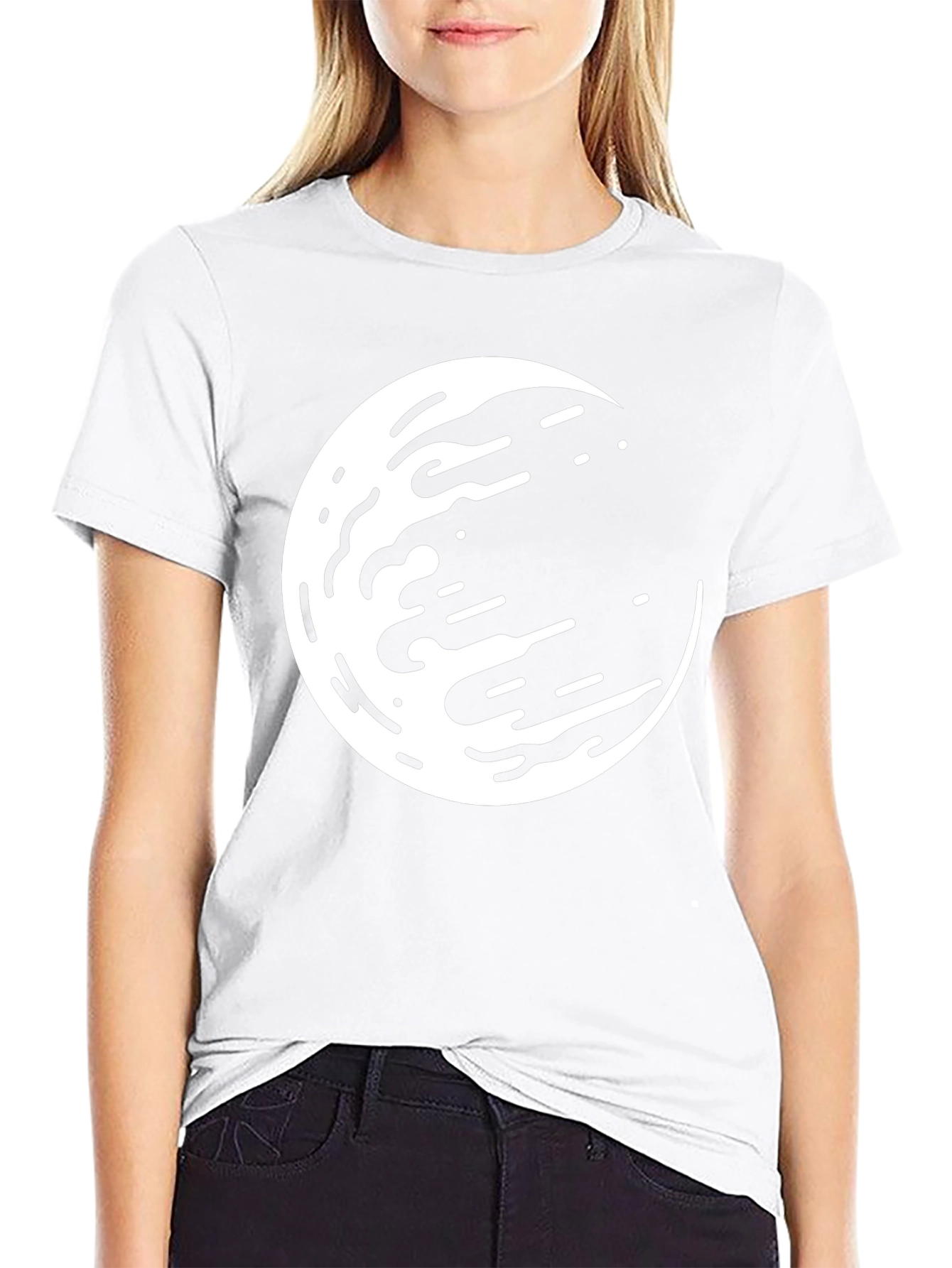 Abstract Moon Graphic Tee - Black Casual Shirt