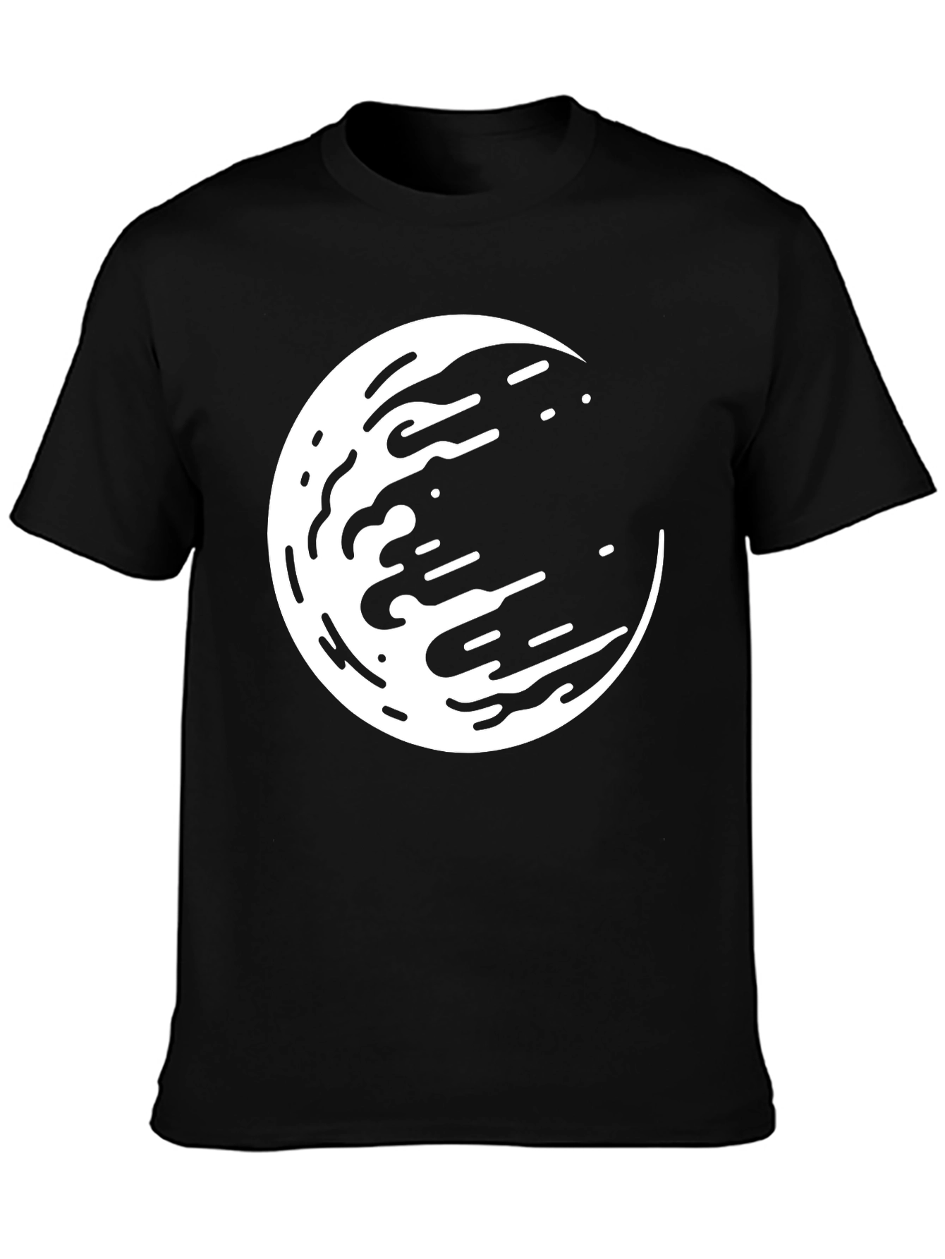 Abstract Moon Graphic Tee - Black Casual Shirt