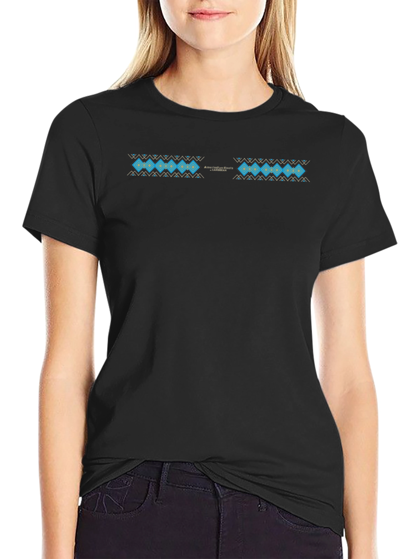 Mens Black T-Shirt with Geometric Print