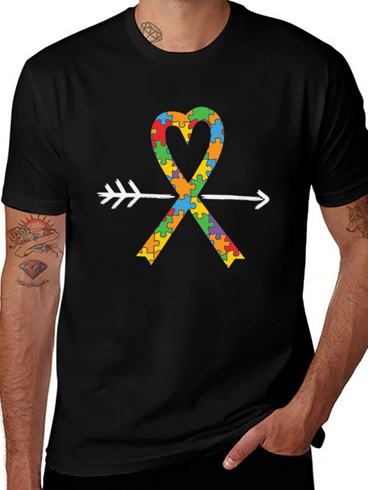 Autism Awareness Heart Arrow Black T-Shirt