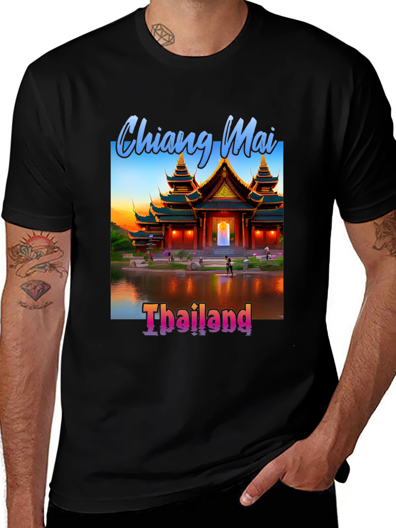 Chiang Mai Thailand Tee - Black Graphic T-Shirt