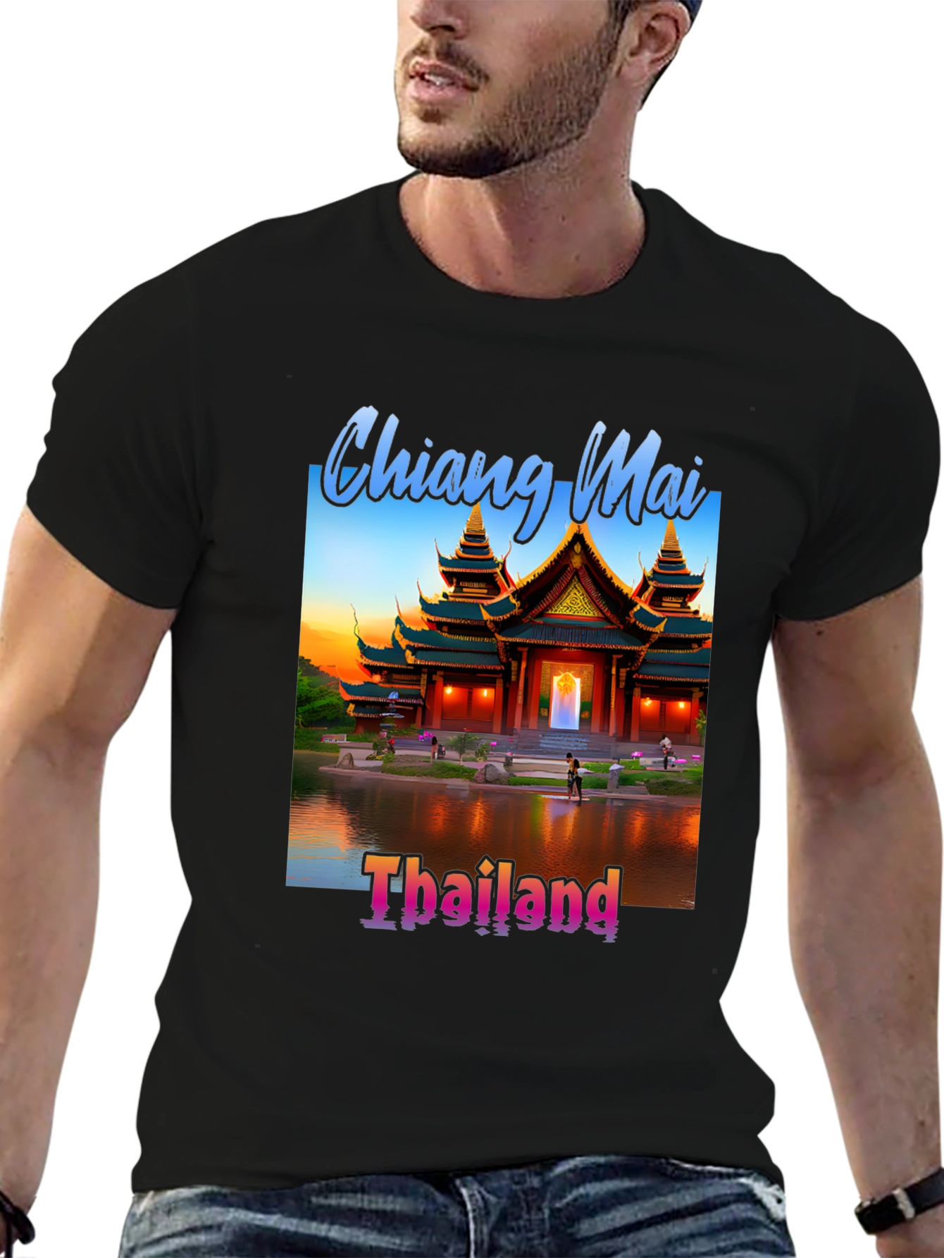 Chiang Mai Thailand Tee - Black Graphic T-Shirt
