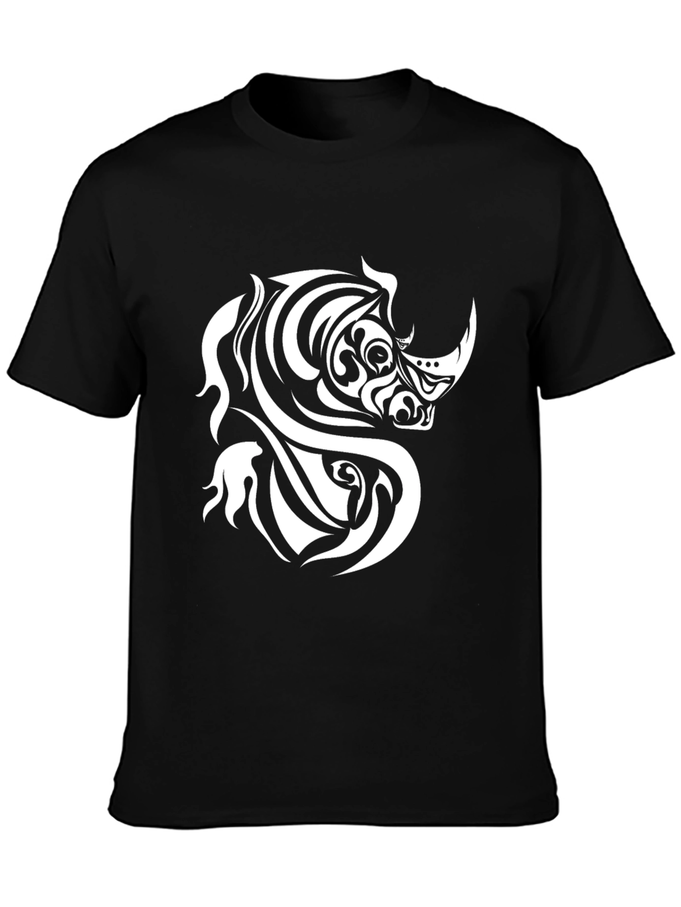 Tribal Rhino Graphic Tee - Black