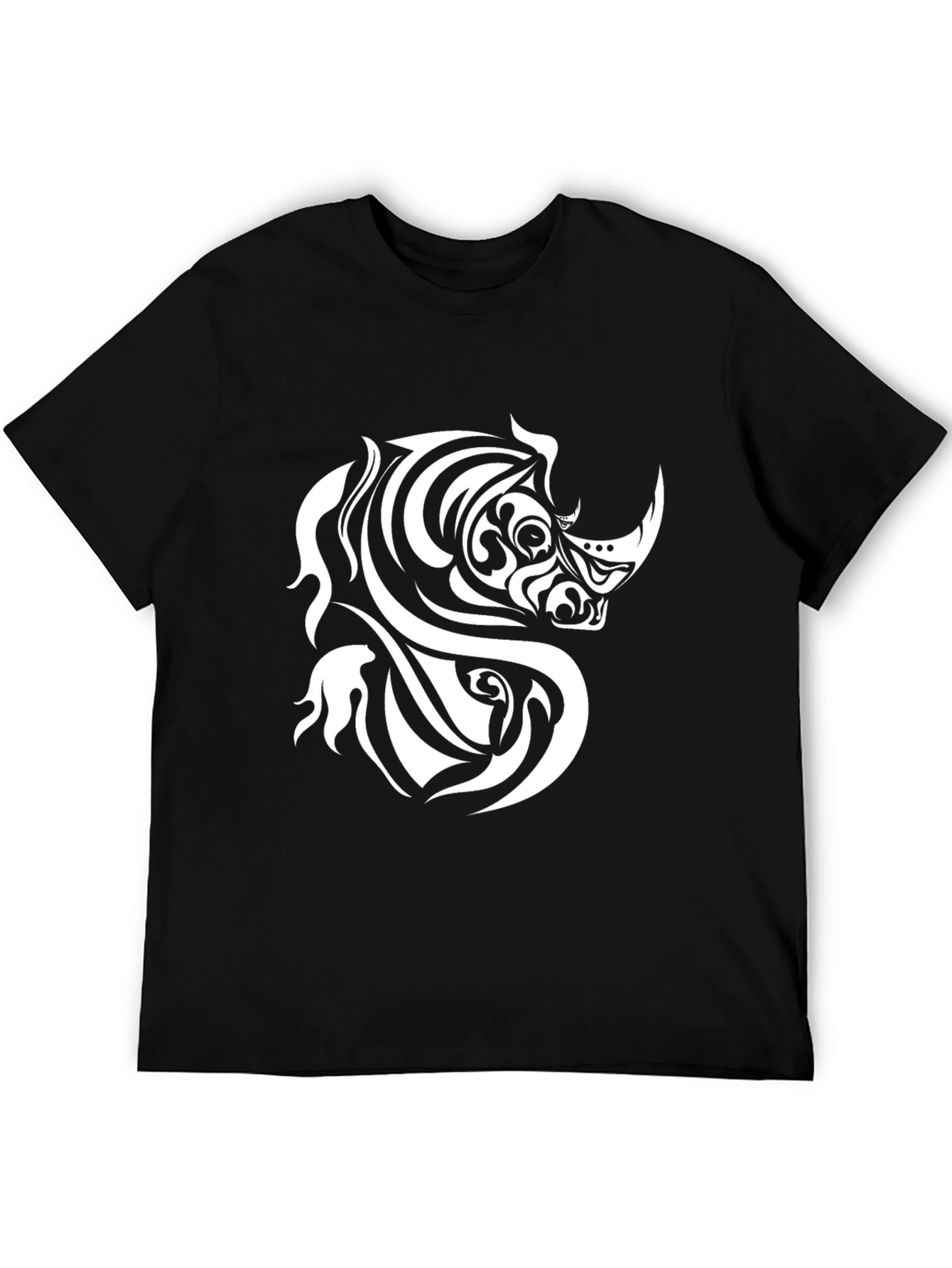 Tribal Rhino Graphic Tee - Black