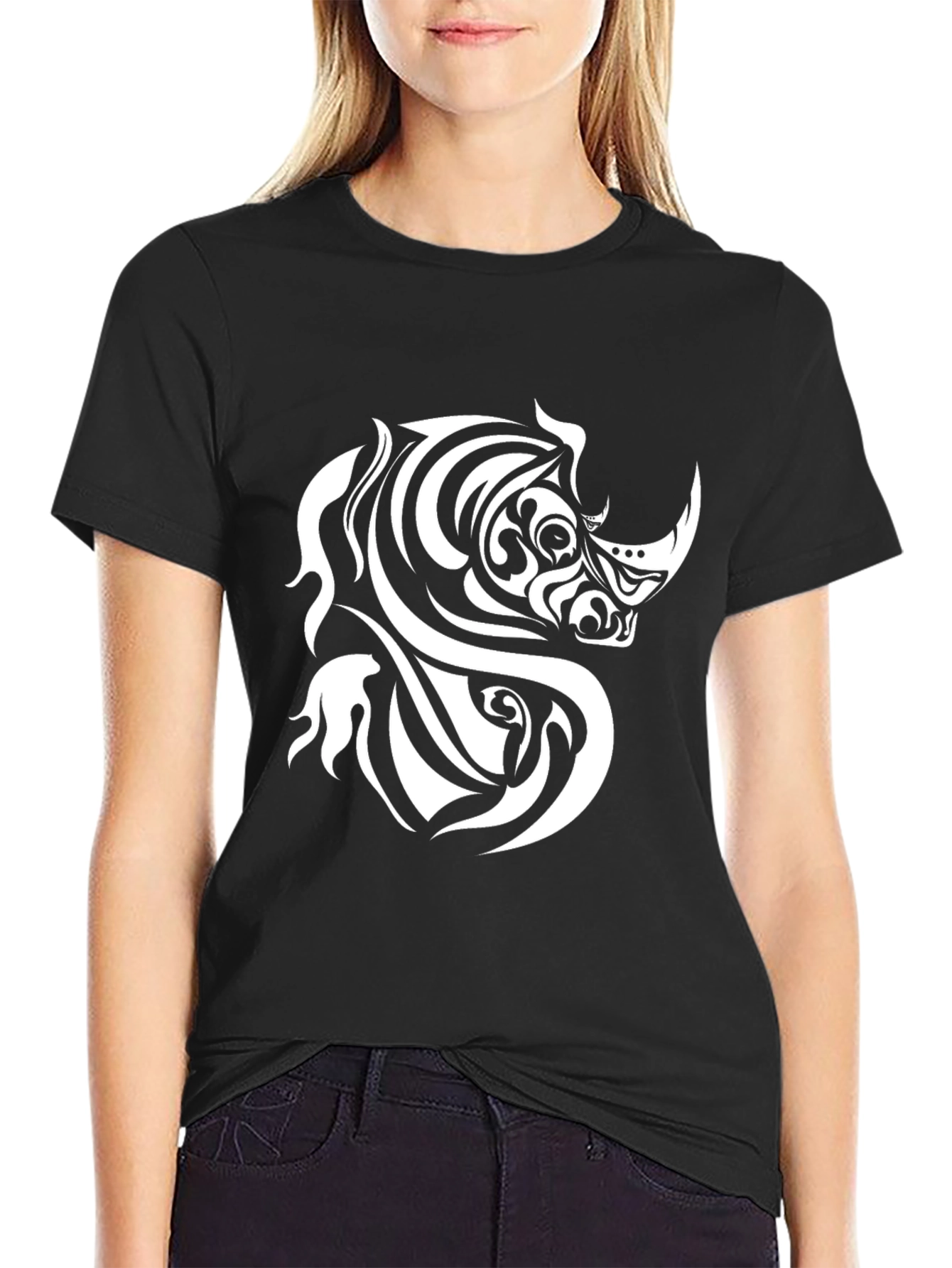 Tribal Rhino Graphic Tee - Black