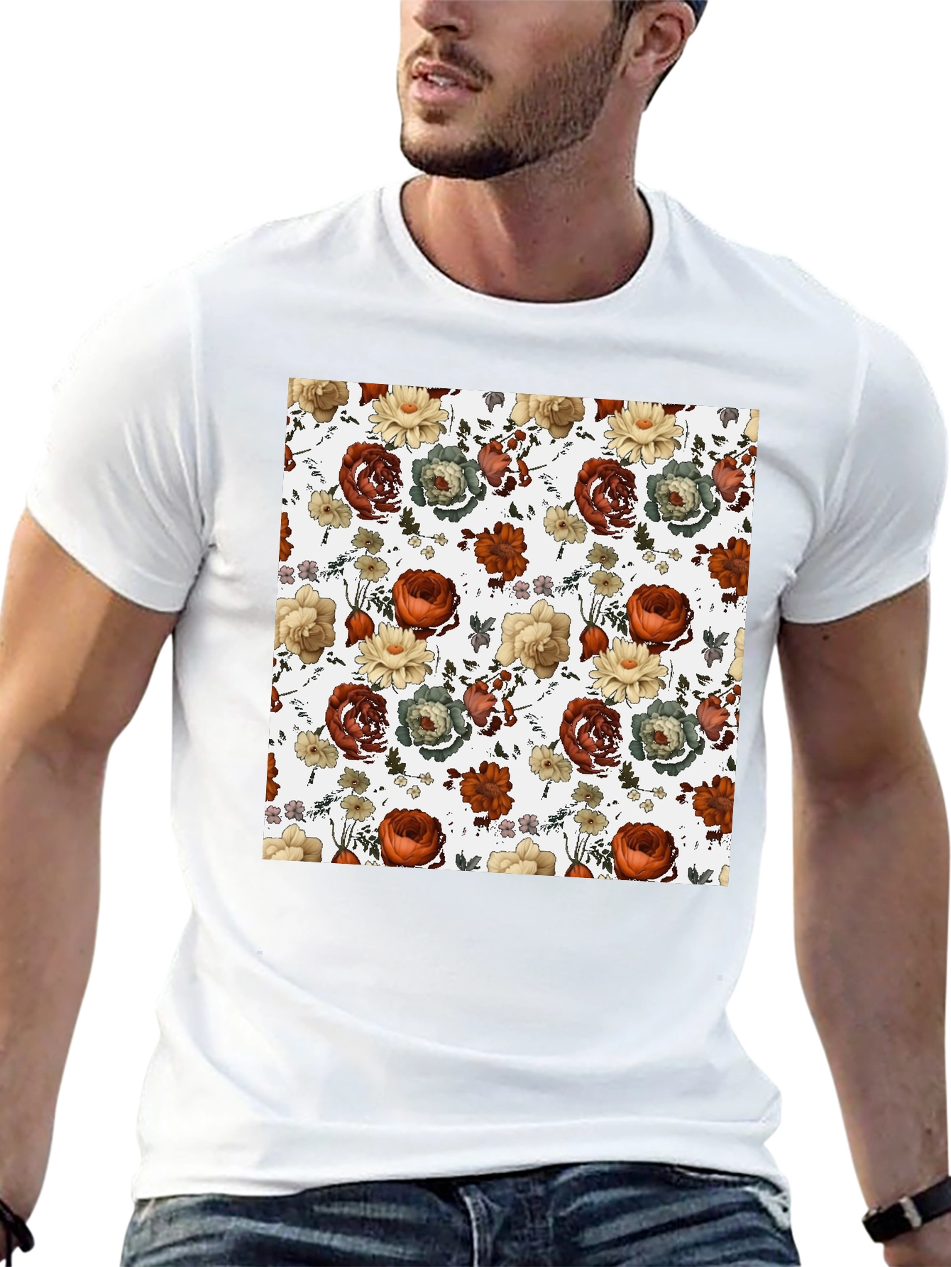Floral Print T-Shirt - Stylish Mens Tee