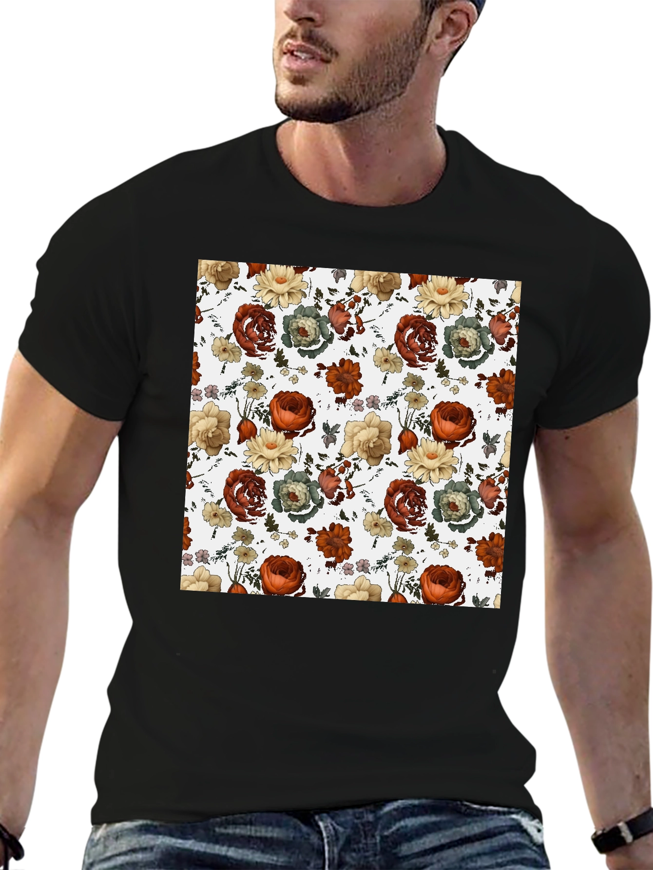 Floral Print T-Shirt - Stylish Mens Tee