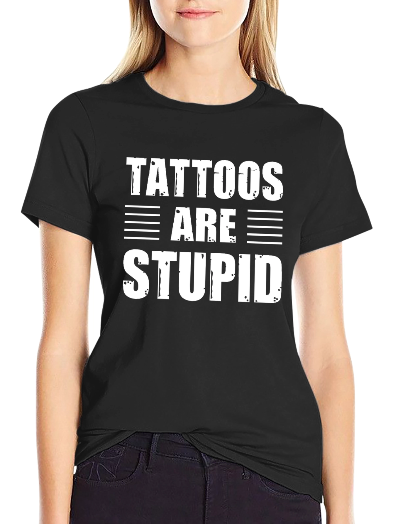 Tattoos Are Stupid Funny Sarcastic Graphic Tee Shirt