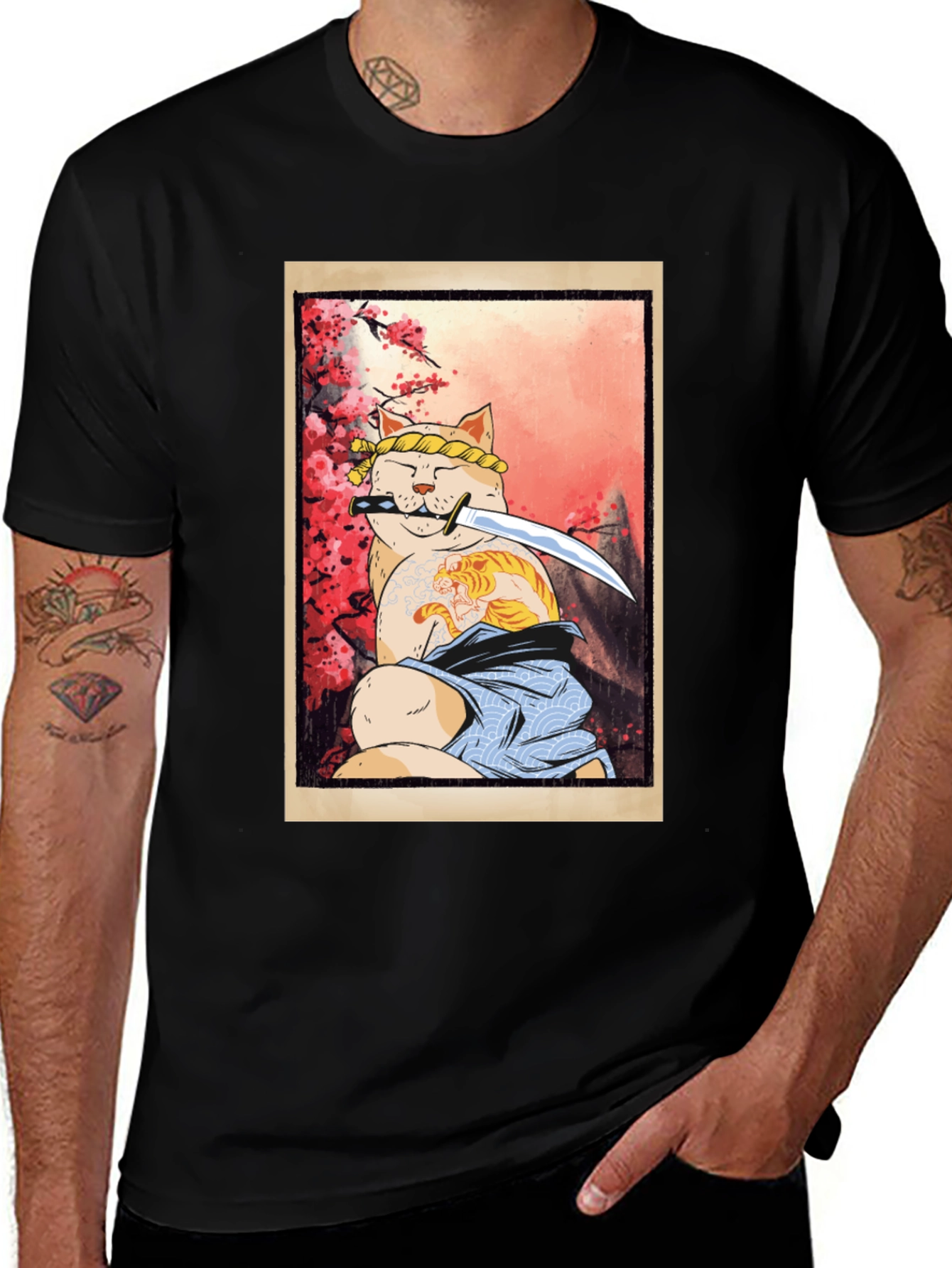 Samurai Cat T-Shirt - Warrior Kitten Design