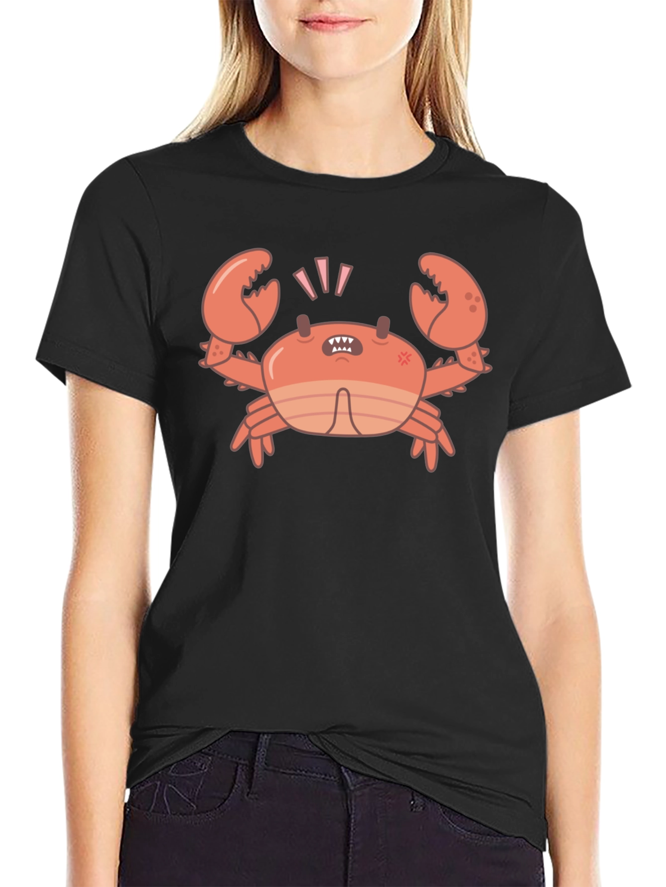 Angry Crab Graphic Tee - Black Cotton T-Shirt