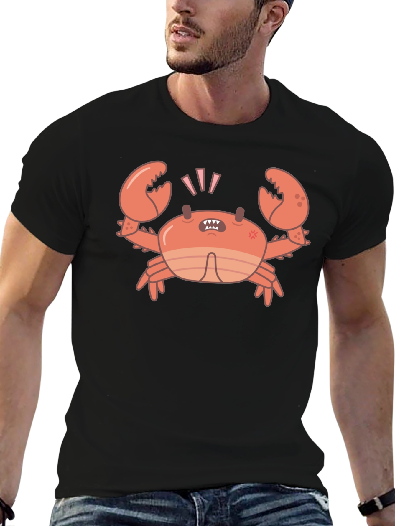 Angry Crab Graphic Tee - Black Cotton T-Shirt