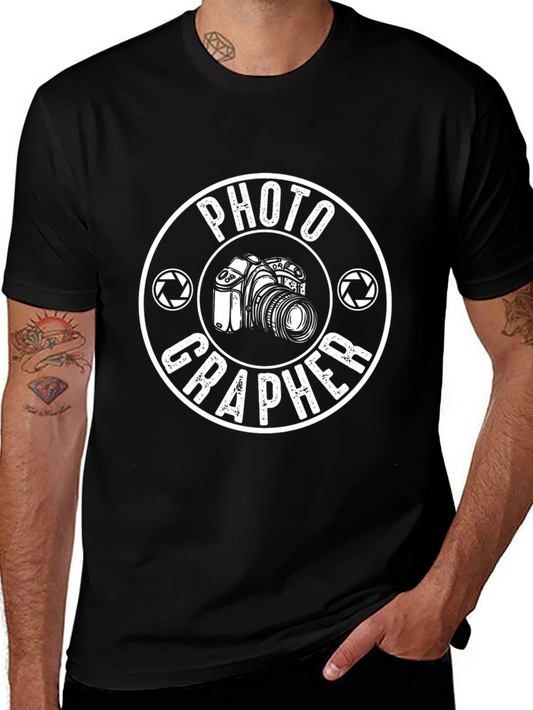 Photographer Camera Graphic T-Shirt - Black Crew Neck Tee