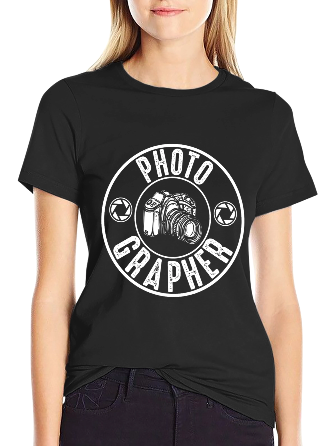 Photographer Camera Graphic T-Shirt - Black Crew Neck Tee