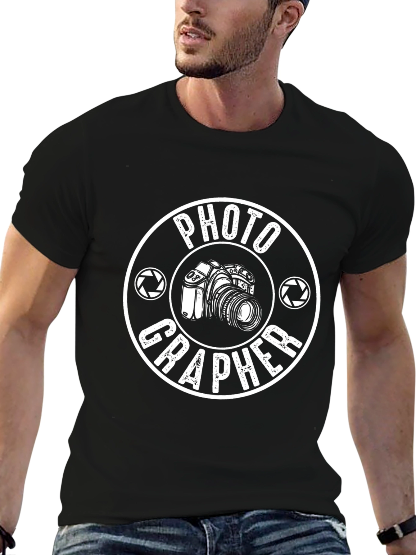 Photographer Camera Graphic T-Shirt - Black Crew Neck Tee