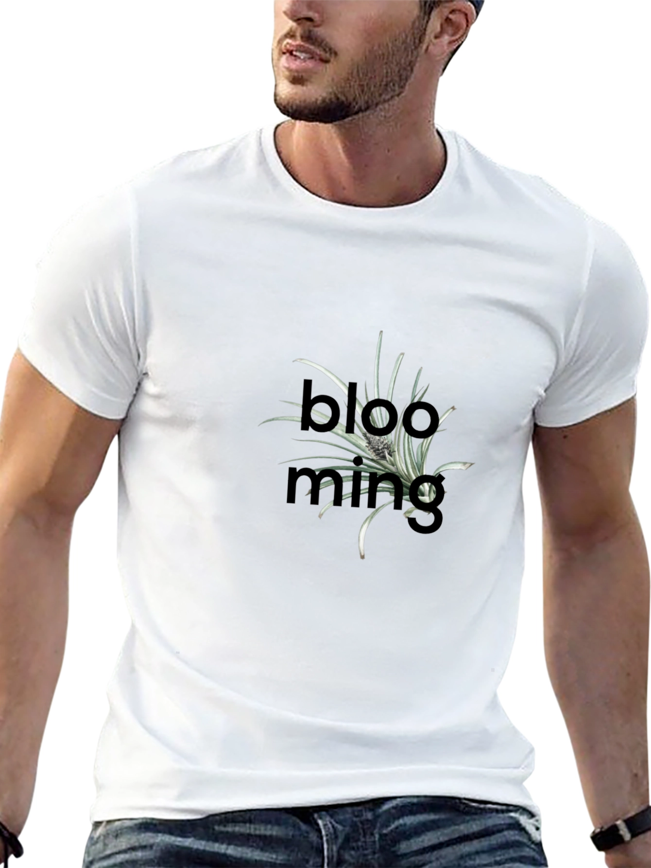 Blooming Plant Graphic Black T-Shirt