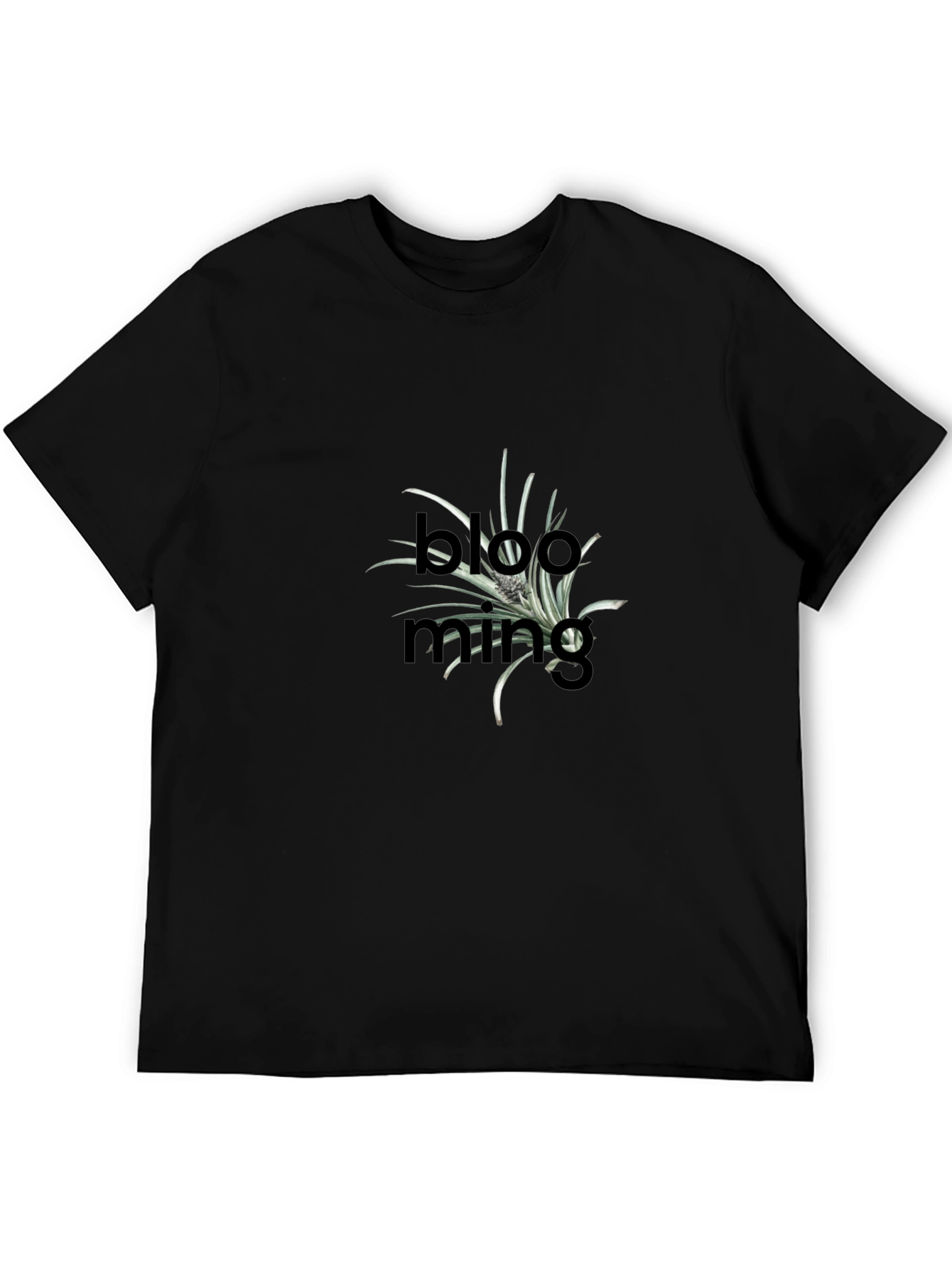 Blooming Plant Graphic Black T-Shirt
