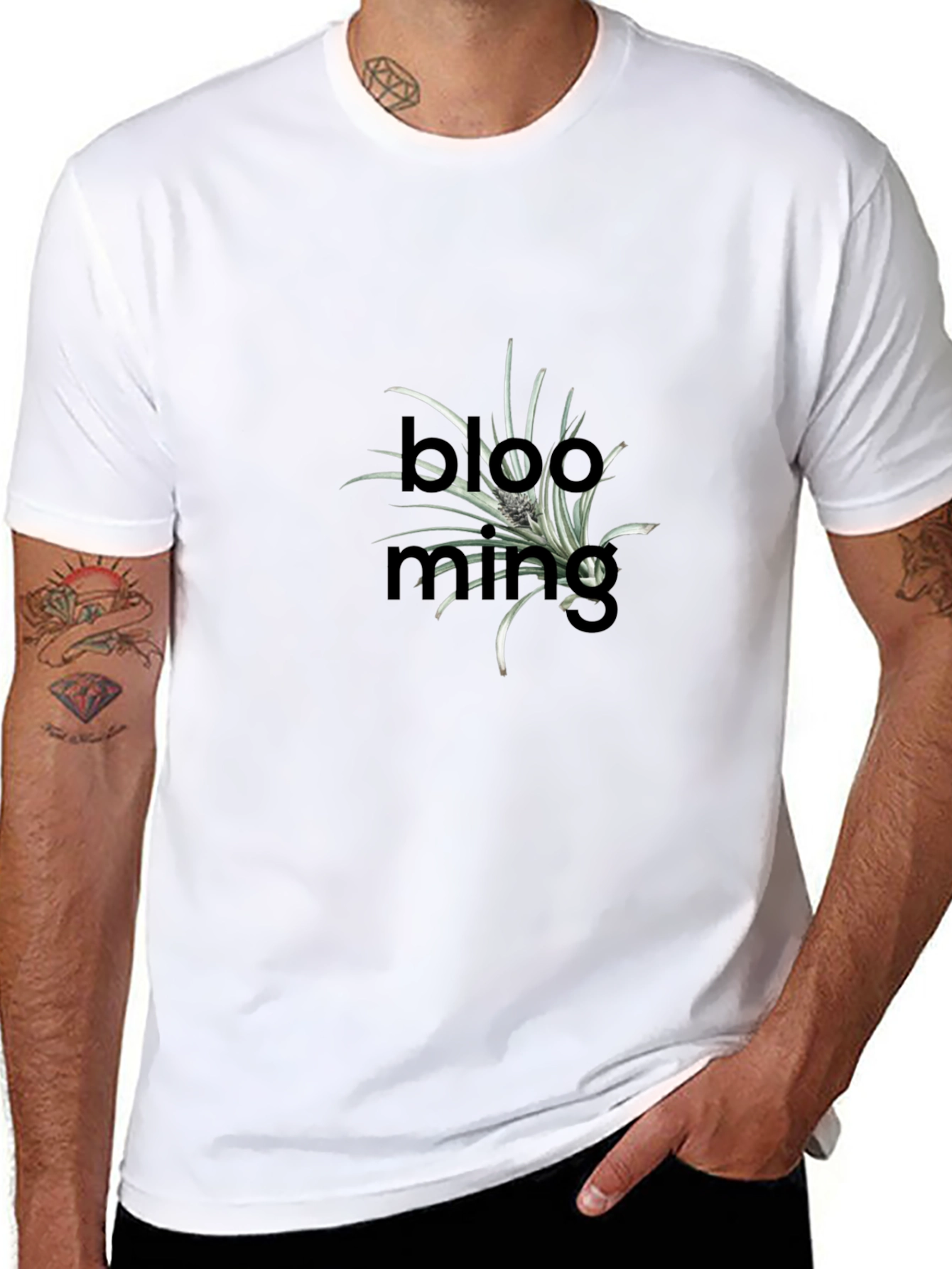Blooming Plant Graphic Black T-Shirt