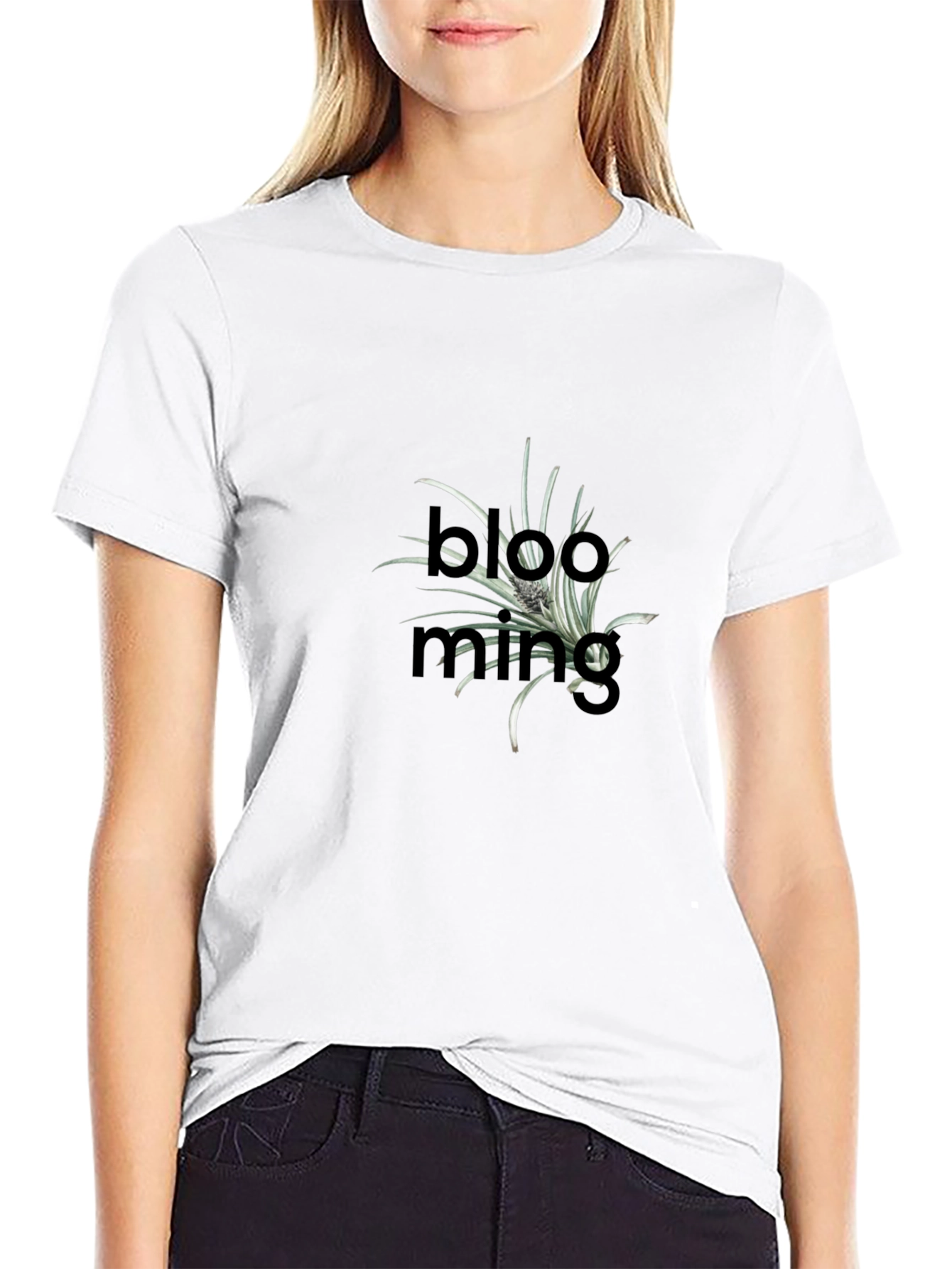 Blooming Plant Graphic Black T-Shirt