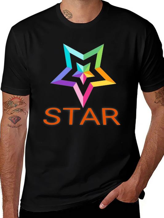 Colorful Star Graphic Black T-Shirt
