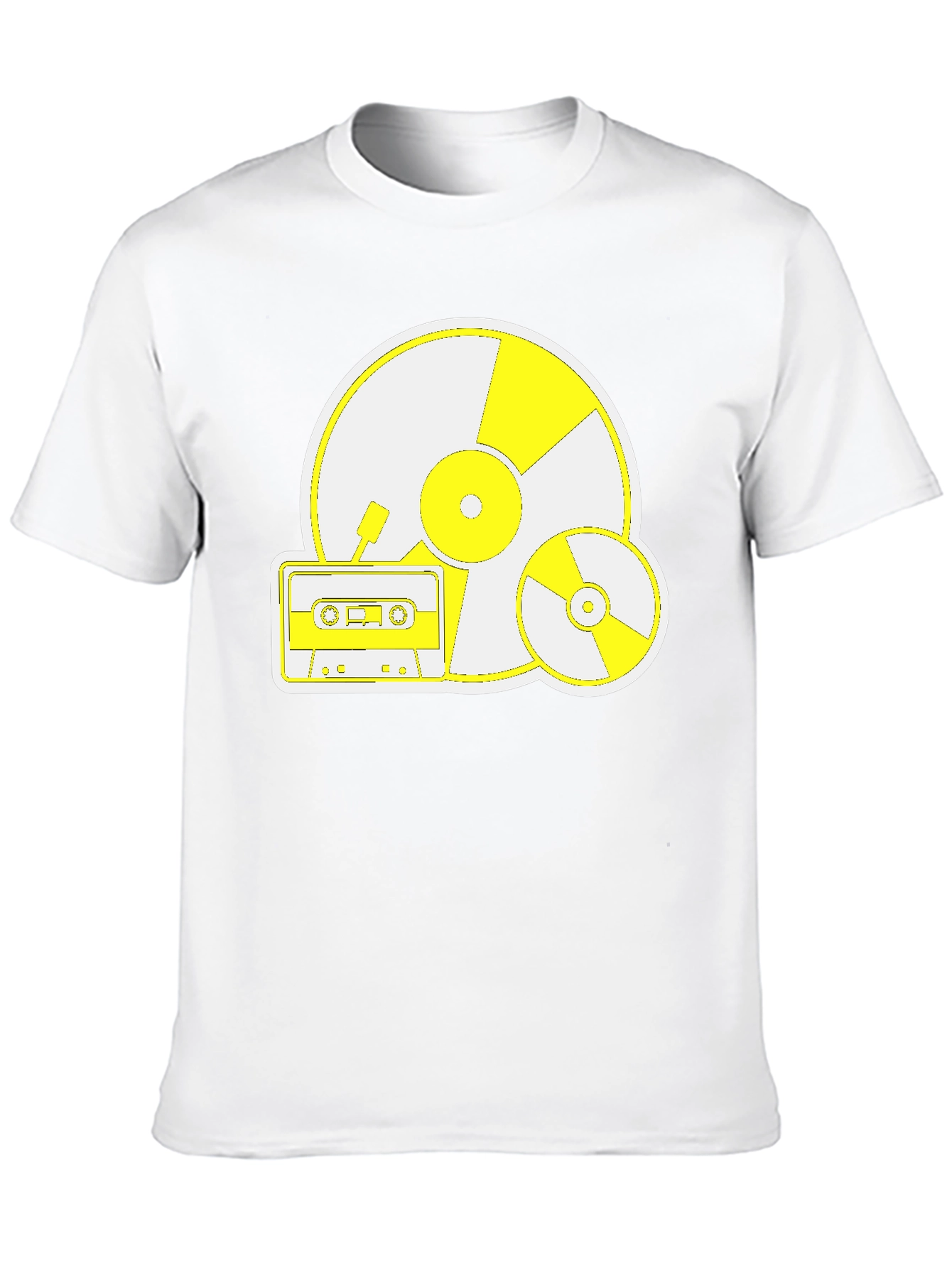 Retro Music Tee: Vinyl CD and Cassette Design