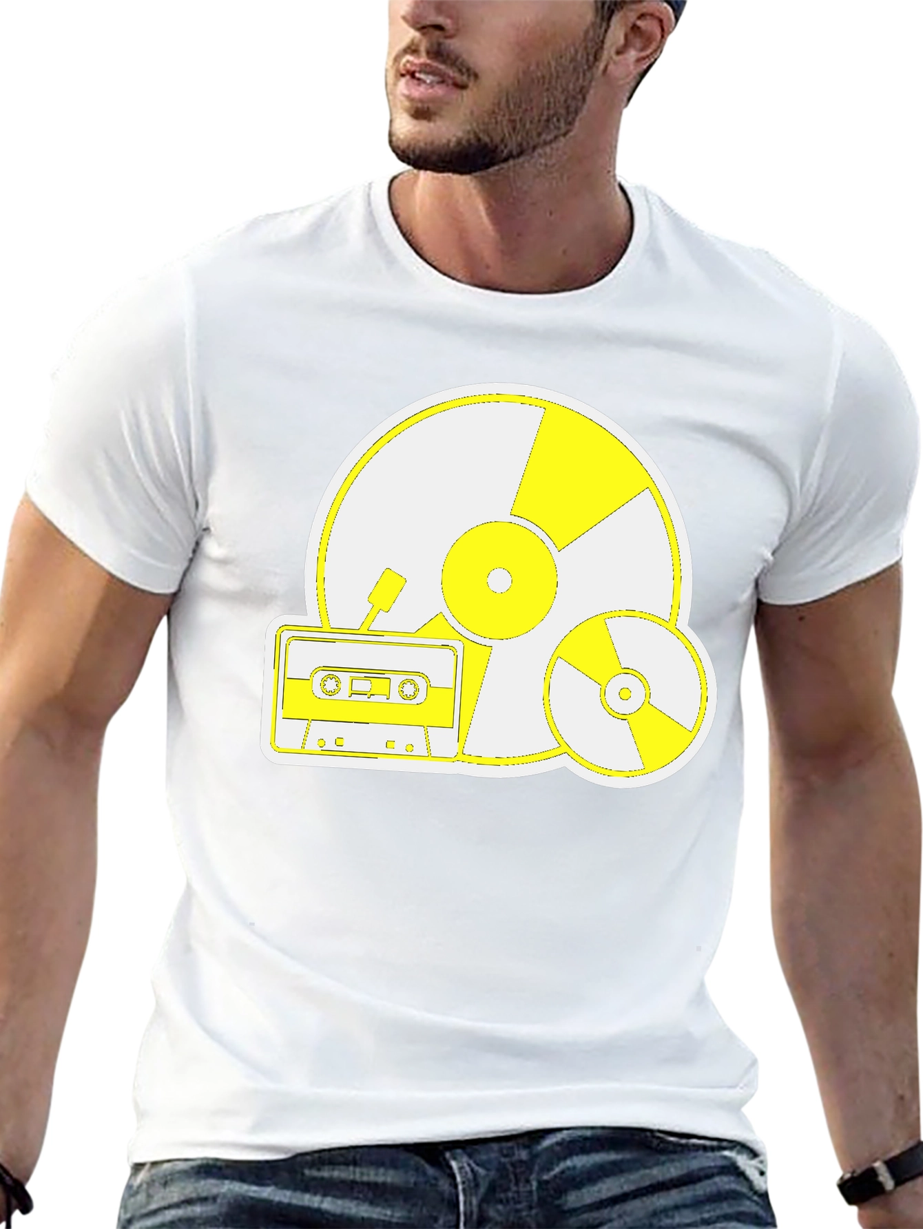 Retro Music Tee: Vinyl CD and Cassette Design