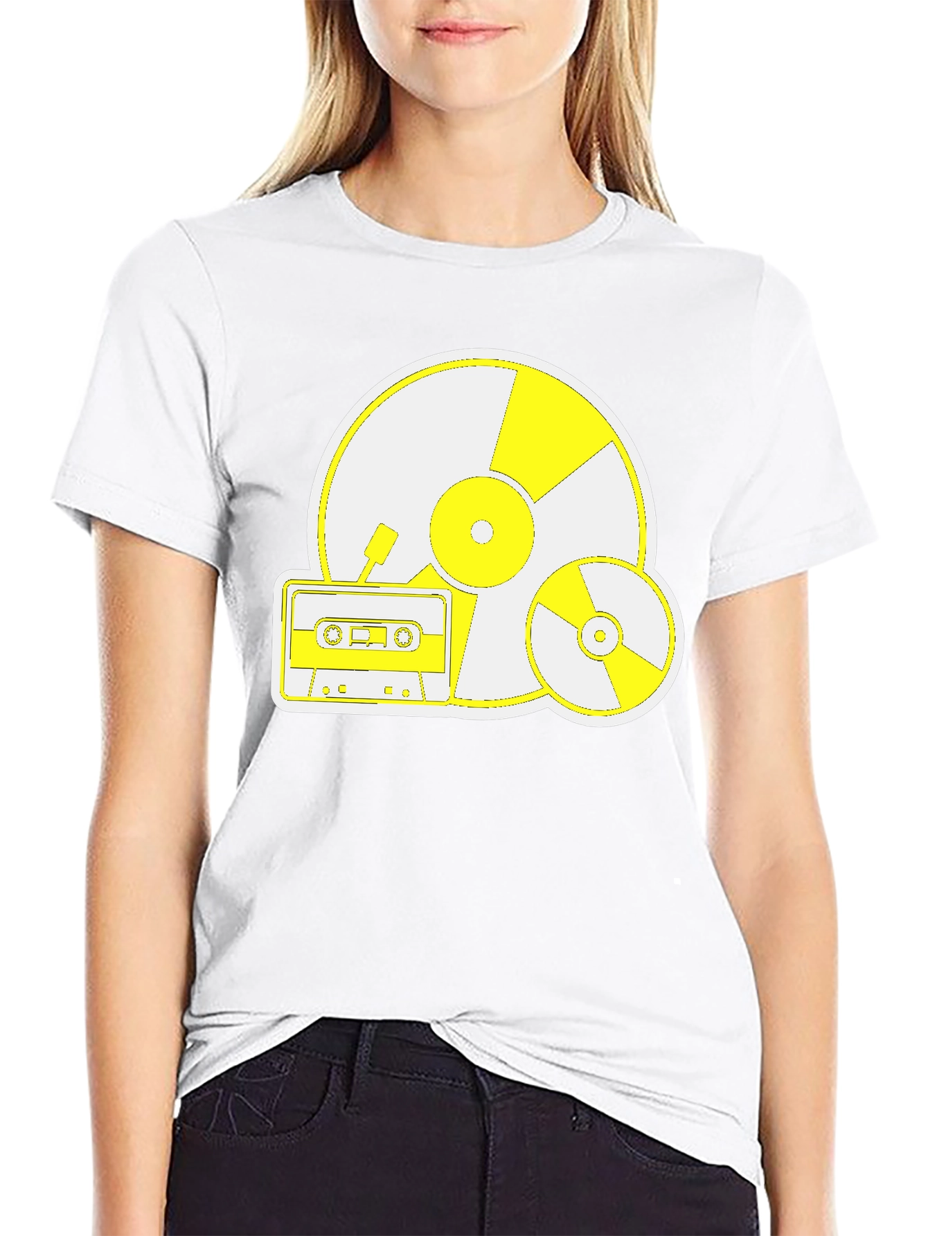 Retro Music Tee: Vinyl CD and Cassette Design