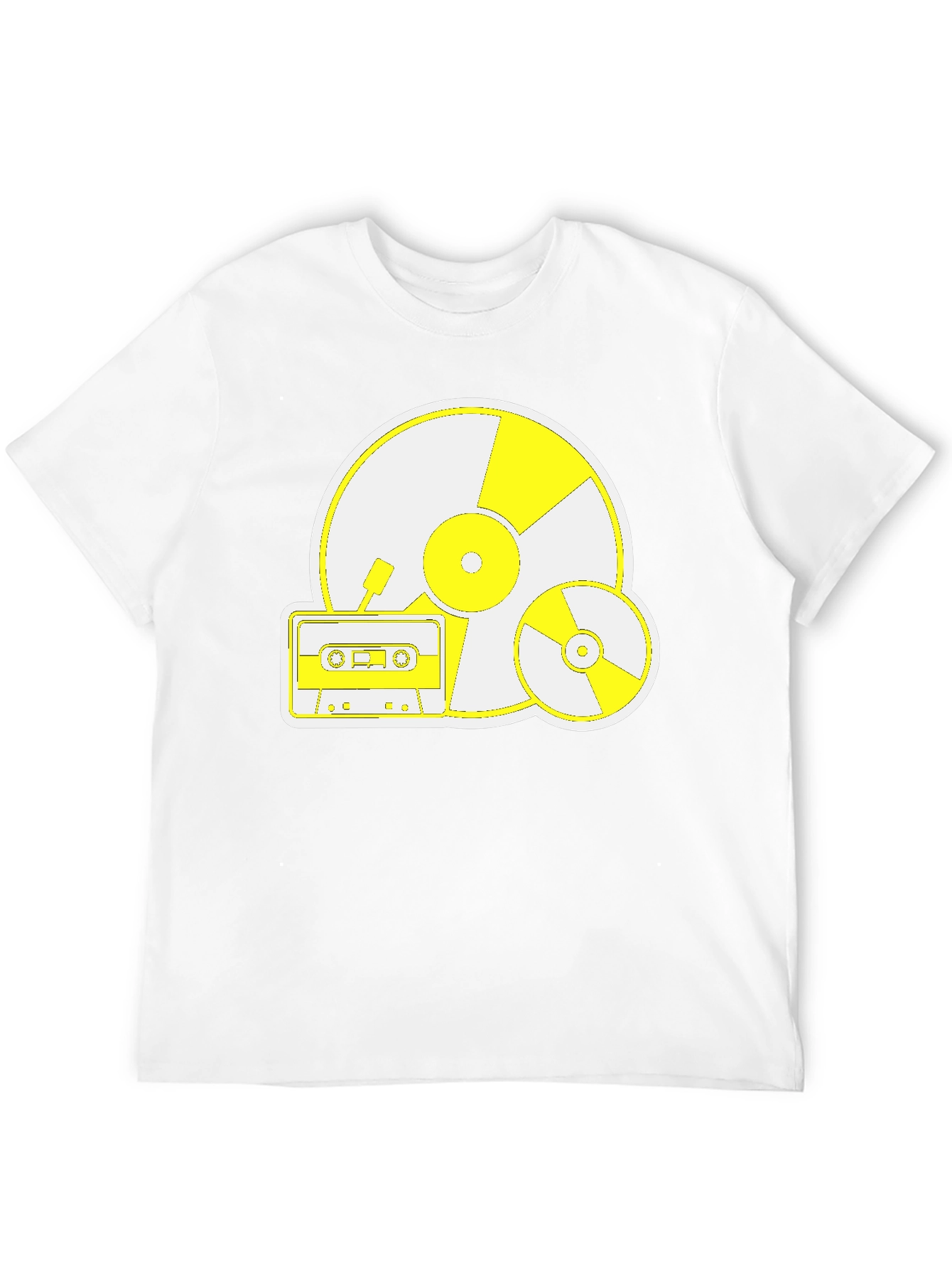 Retro Music Tee: Vinyl CD and Cassette Design