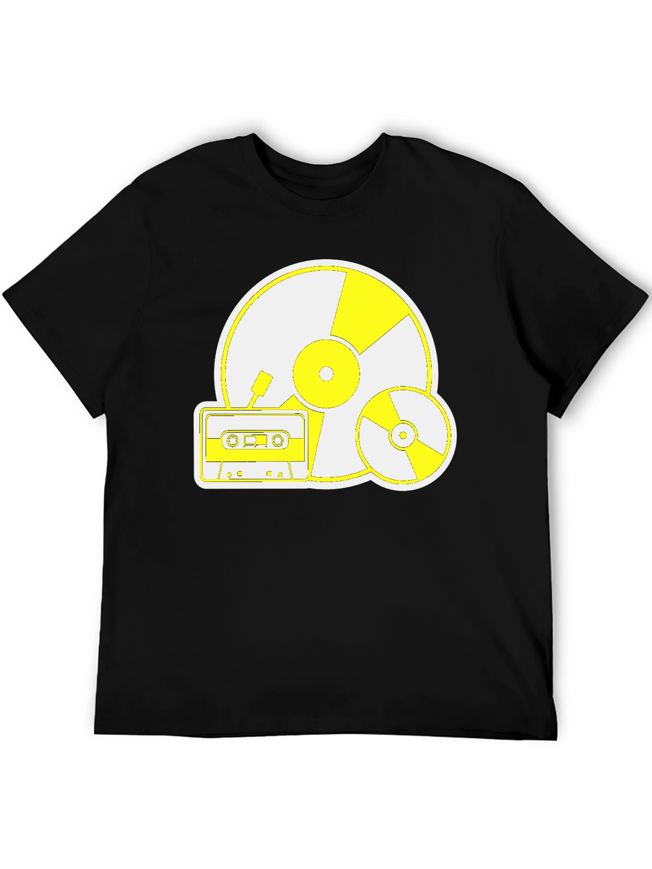 Retro Music Tee: Vinyl CD and Cassette Design