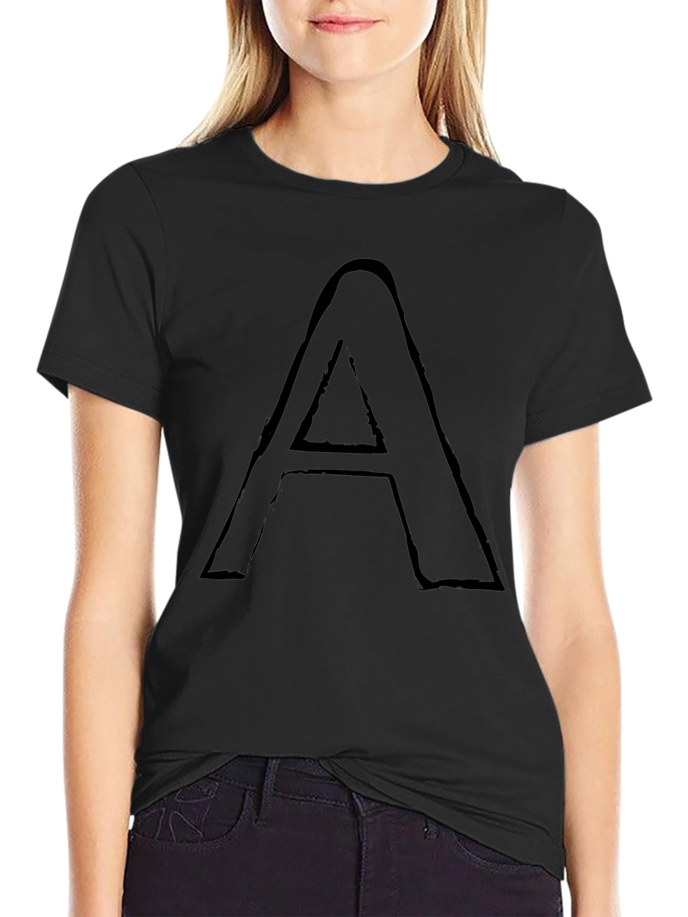 Letter A Graphic Print Black Tee