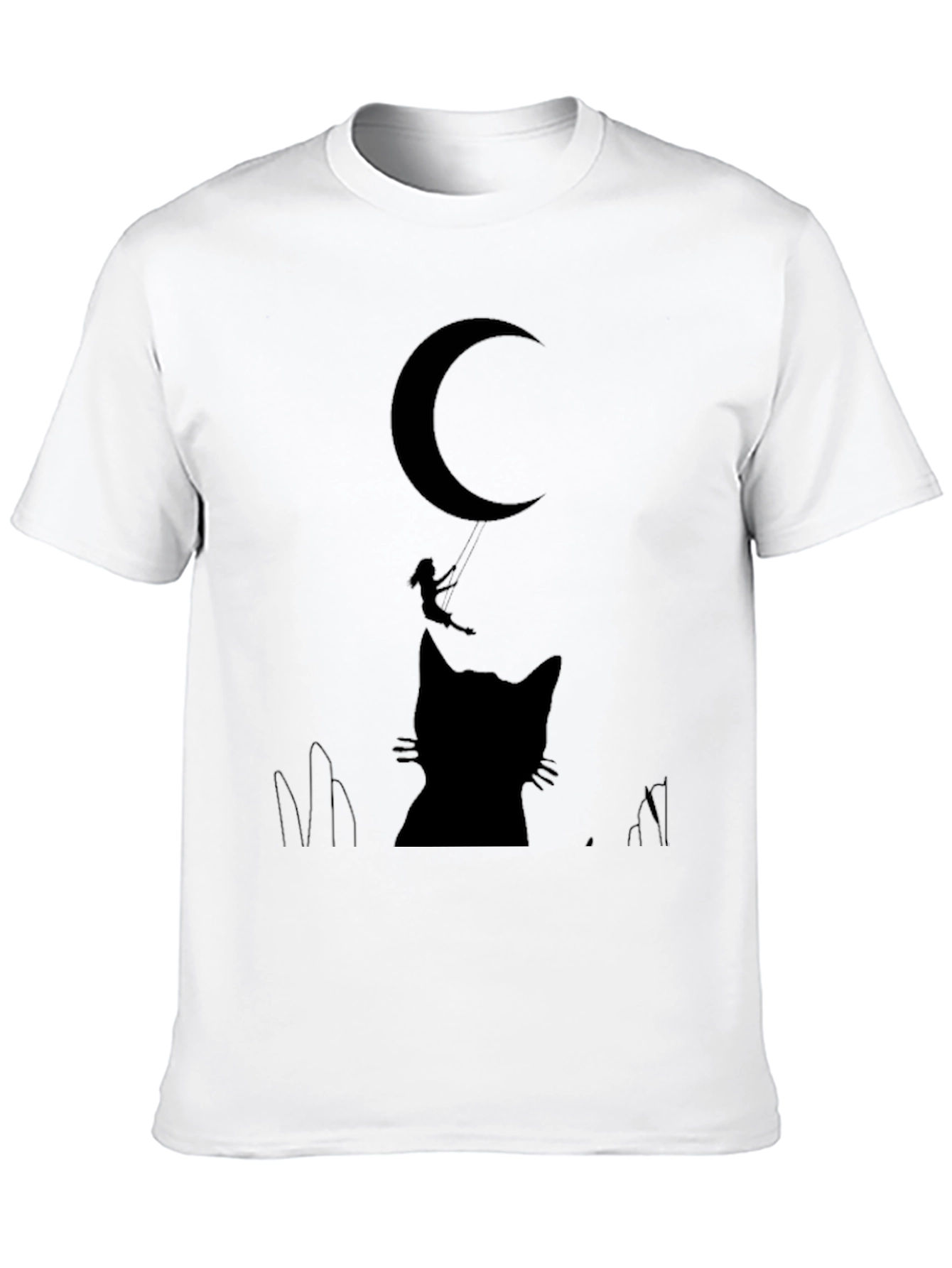 Moon Cat Silhouette T-Shirt - Whimsical Graphic Tee
