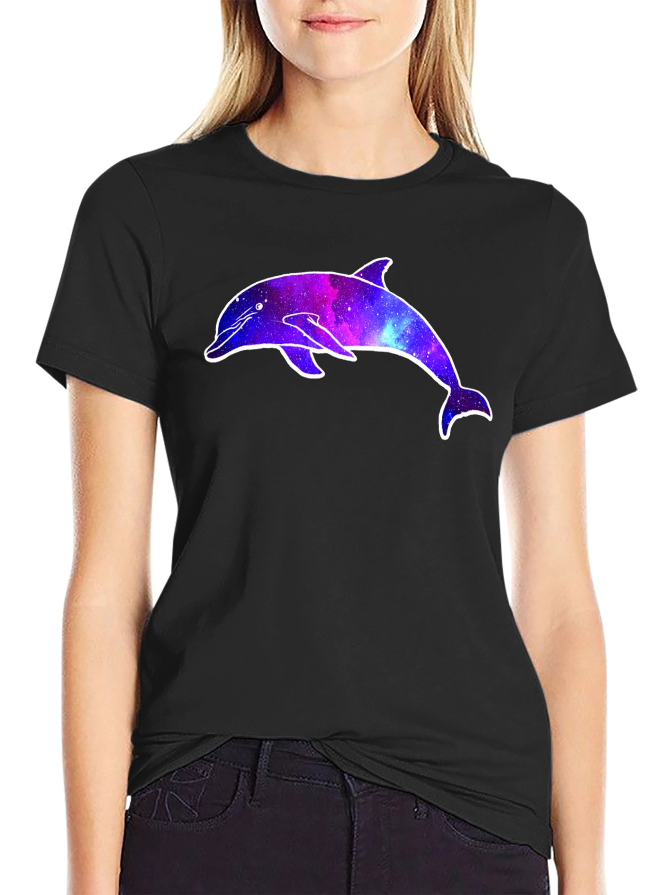 Galaxy Dolphin Graphic Tee - Cosmic Style