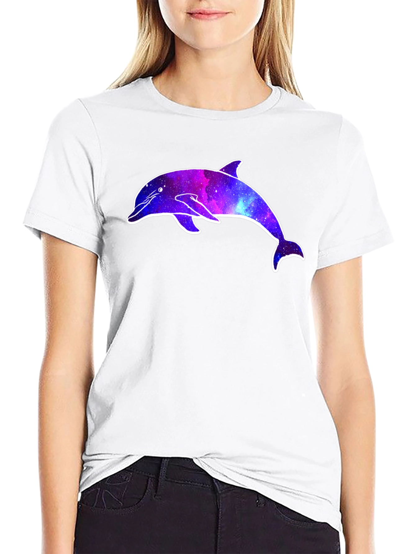 Galaxy Dolphin Graphic Tee - Cosmic Style