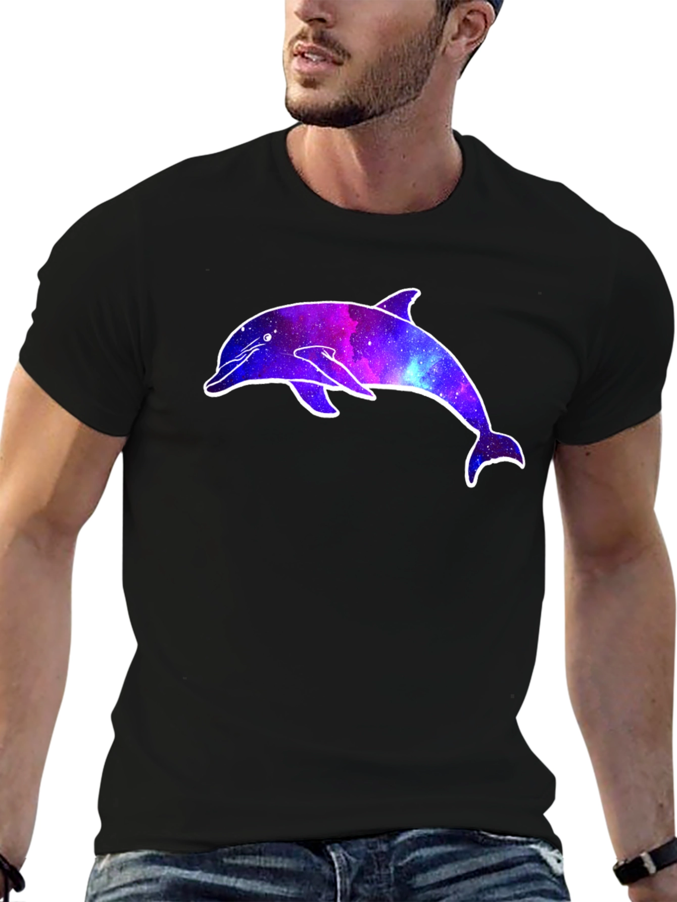 Galaxy Dolphin Graphic Tee - Cosmic Style