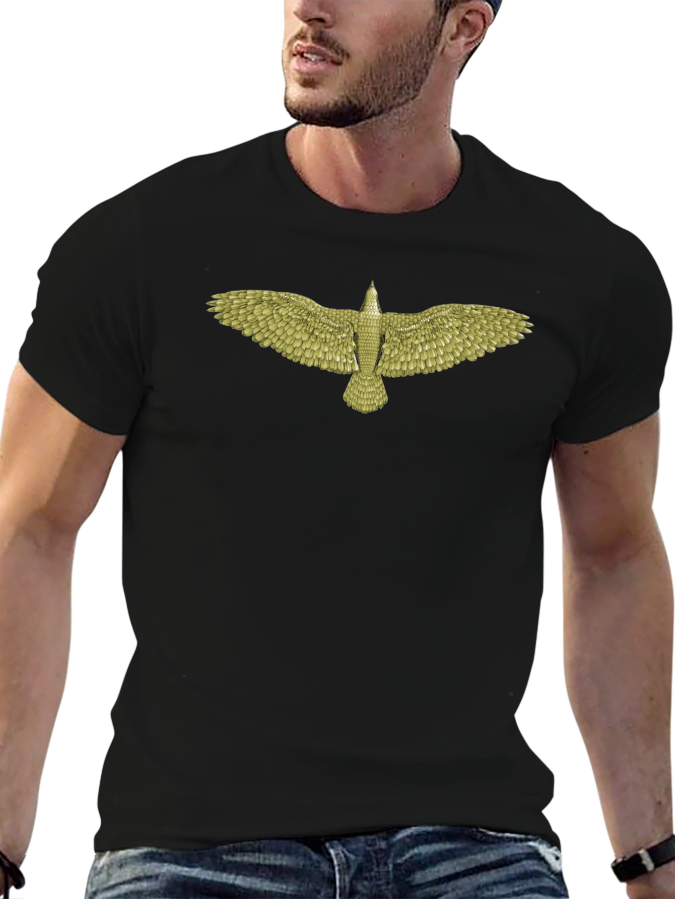 Mens Black T-Shirt with Eagle Design