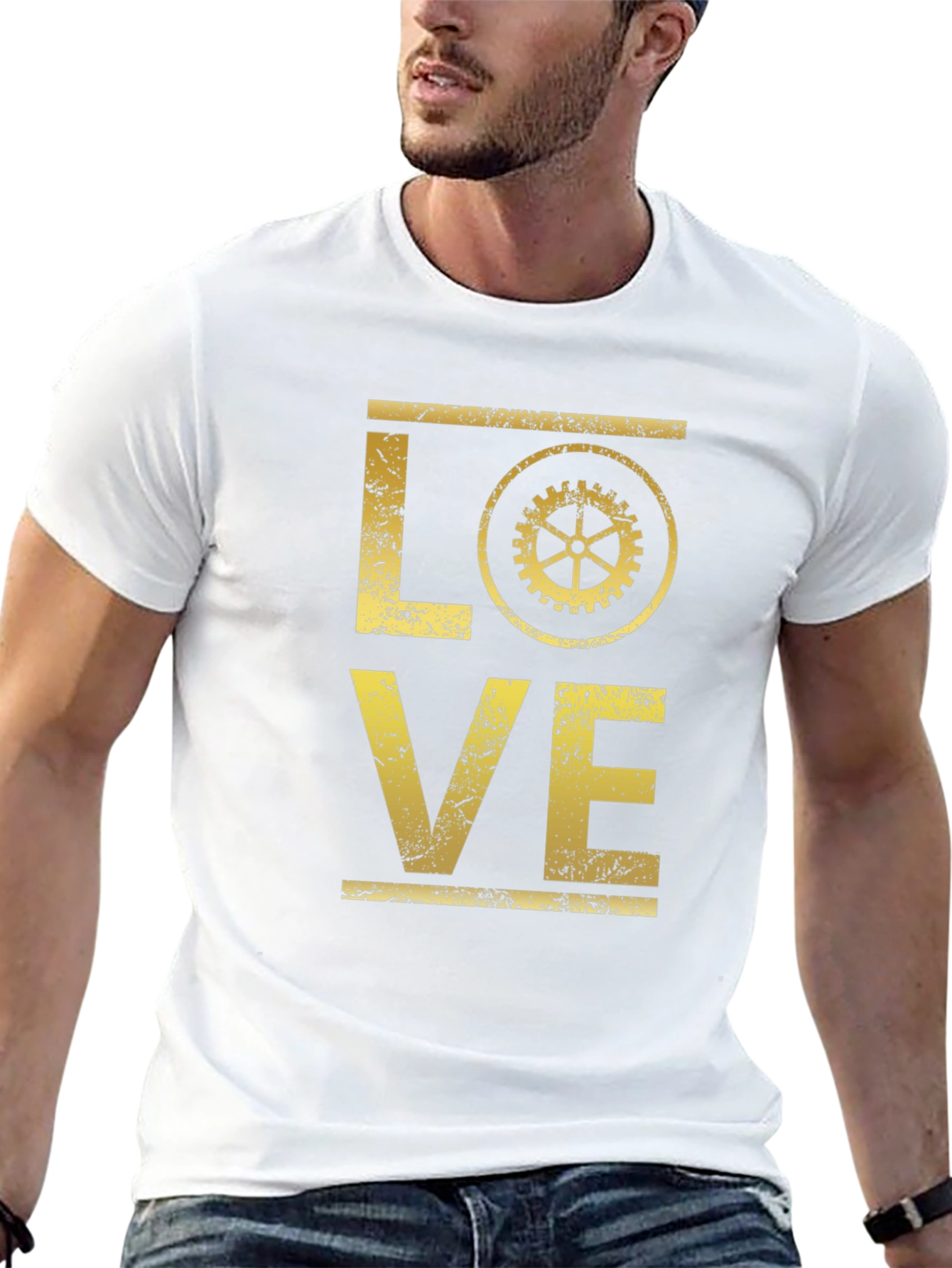Steampunk Love Graphic T-Shirt - Distressed Gold Print