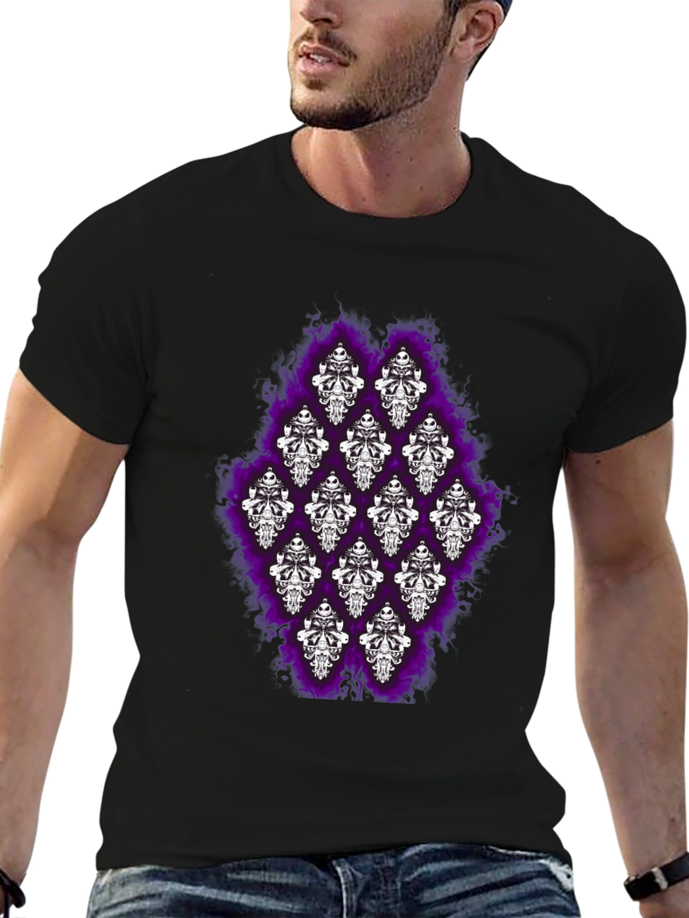 Haunted Mansion Skull T-Shirt - Gothic Purple Flame Design