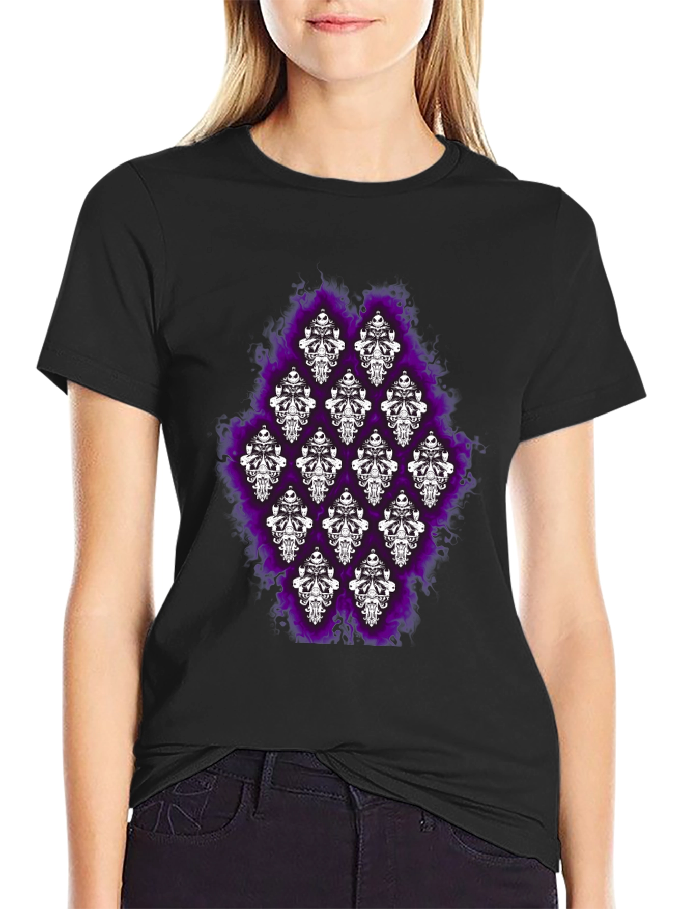 Haunted Mansion Skull T-Shirt - Gothic Purple Flame Design