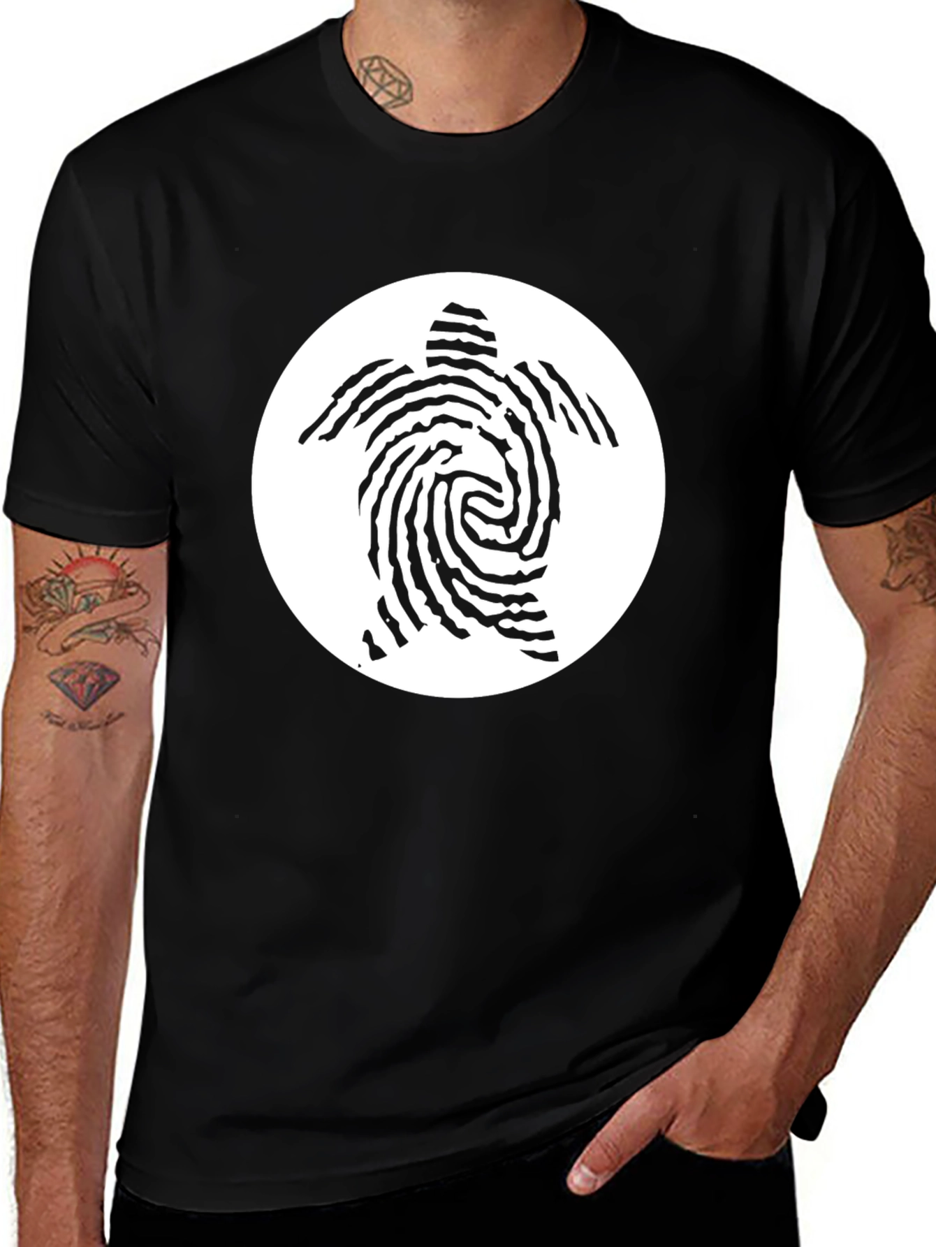 Turtle Fingerprint Graphic Tee - Black