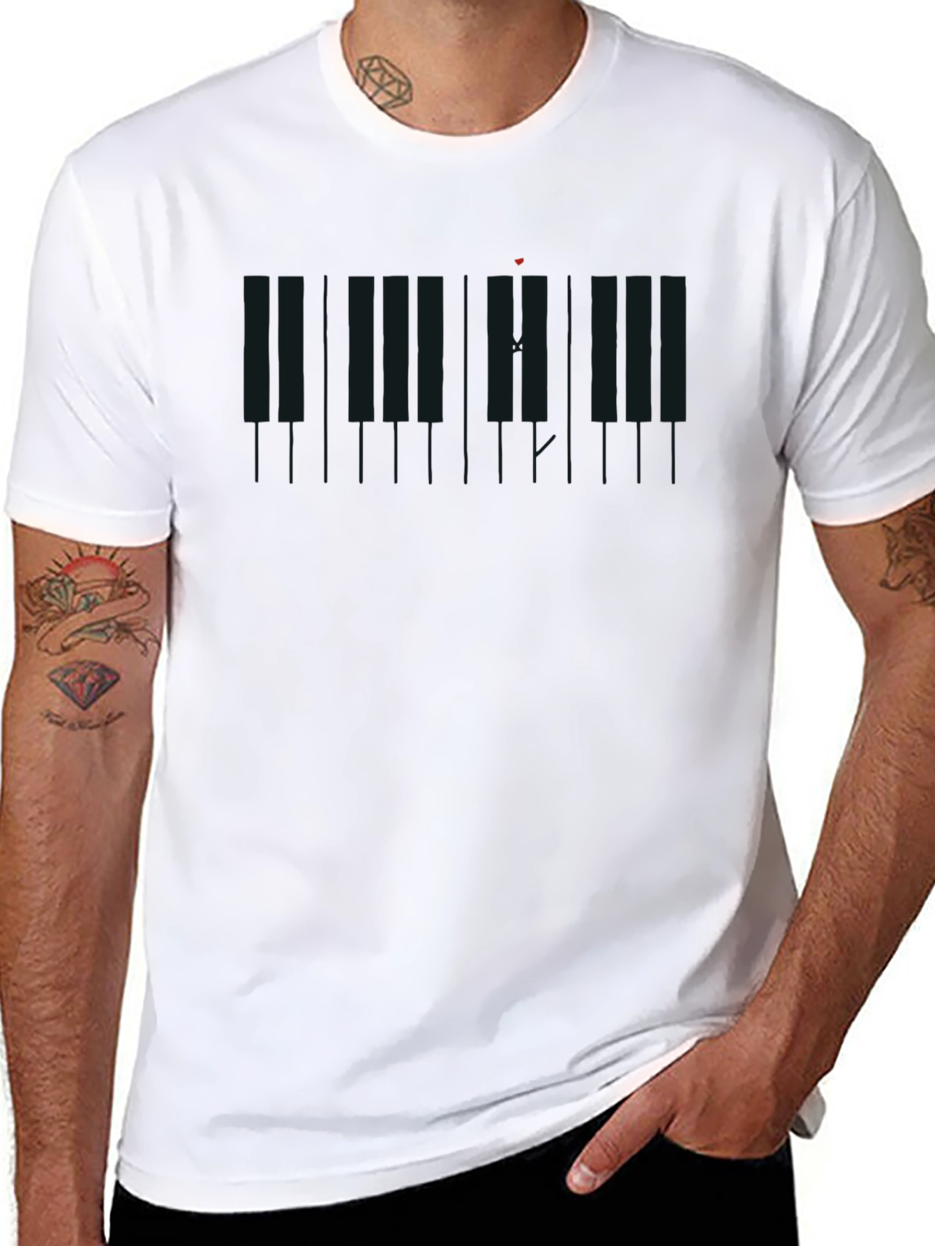 Piano Keys Heartbeat Black T-Shirt