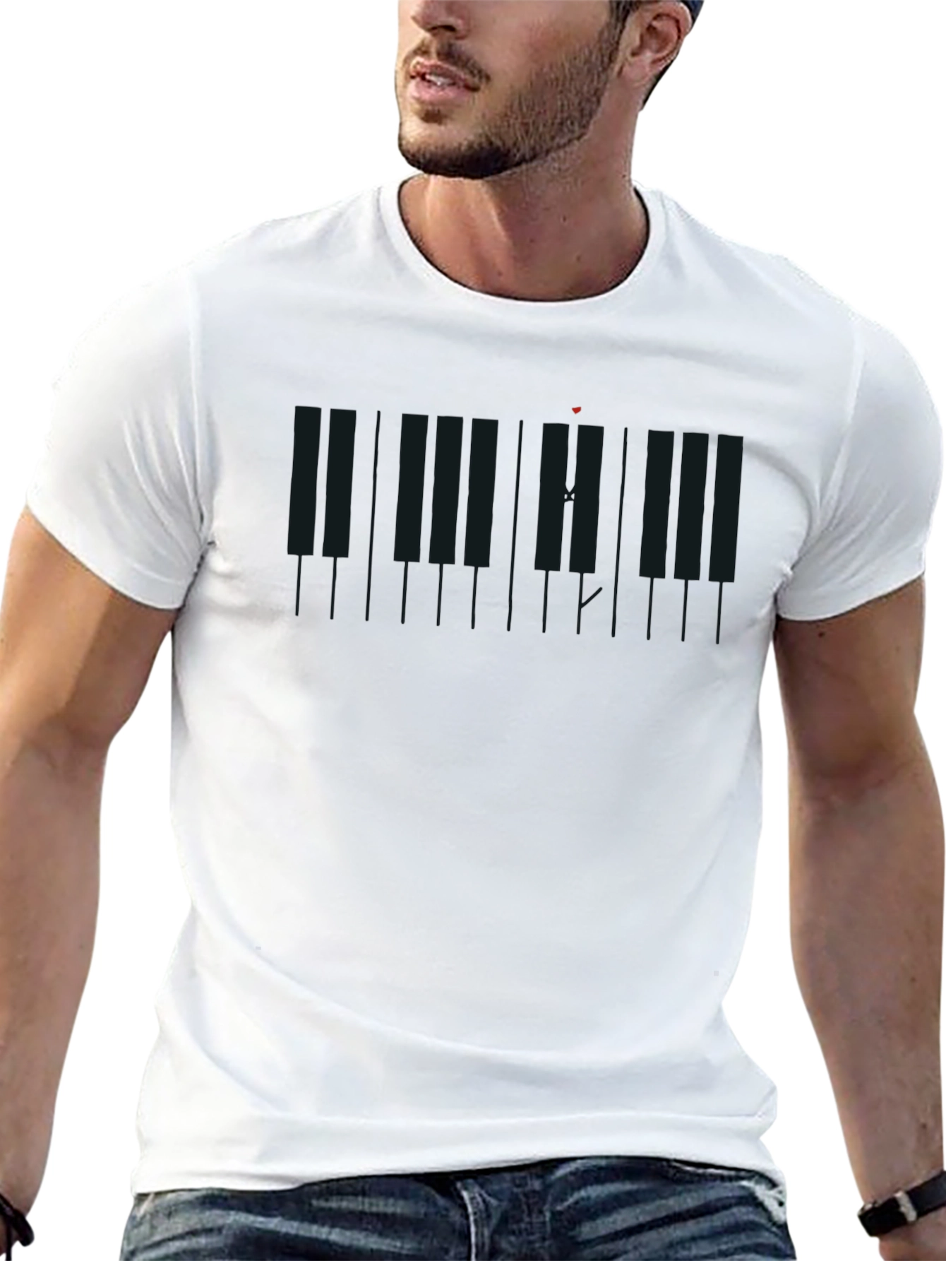 Piano Keys Heartbeat Black T-Shirt