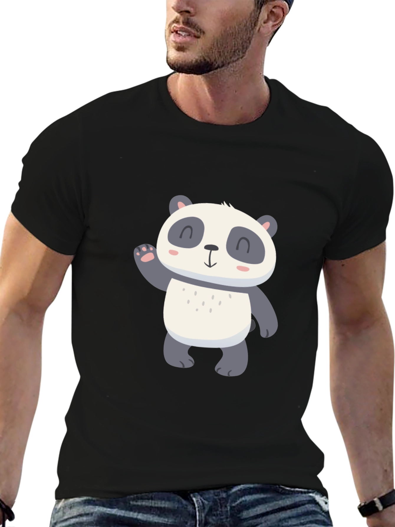 Cute Panda Graphic Tee - Mens Black T-Shirt