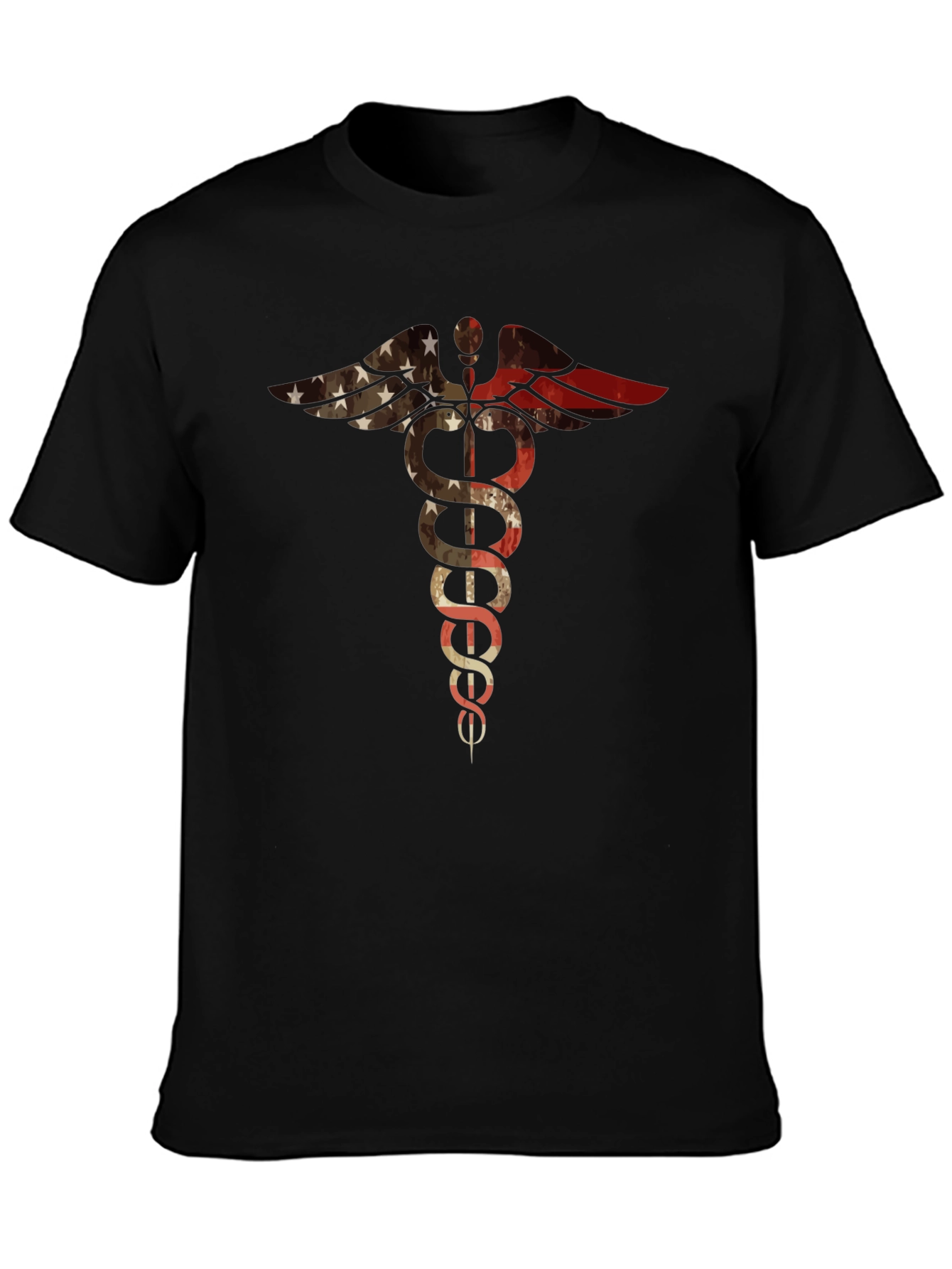 American Flag Medical Symbol Black T-Shirt