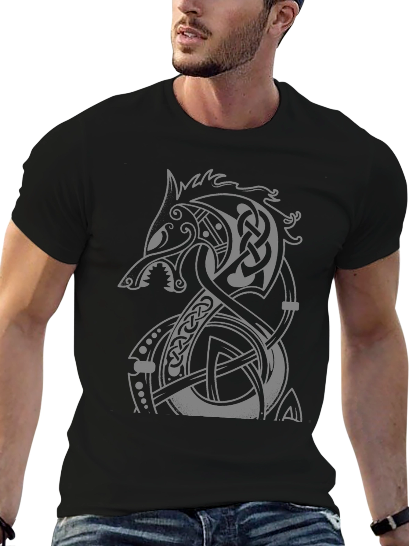 Viking Wolf T-Shirt - Celtic Knot Design