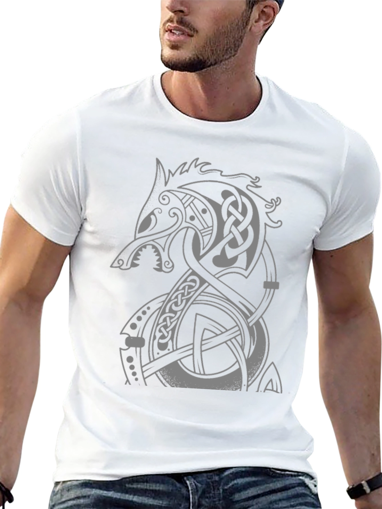 Viking Wolf T-Shirt - Celtic Knot Design
