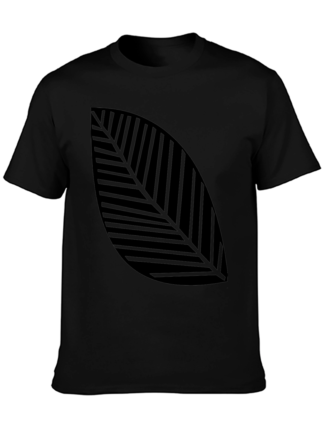 Modern Leaf Print Black T-Shirt