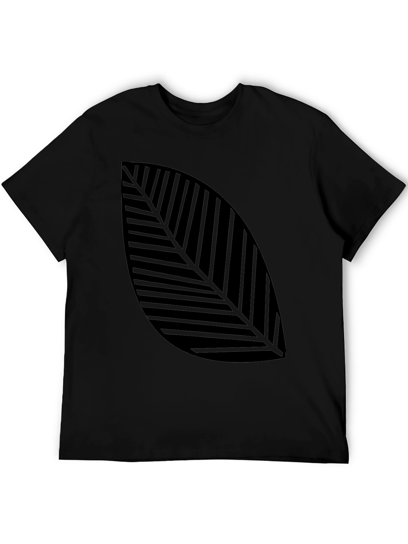 Modern Leaf Print Black T-Shirt